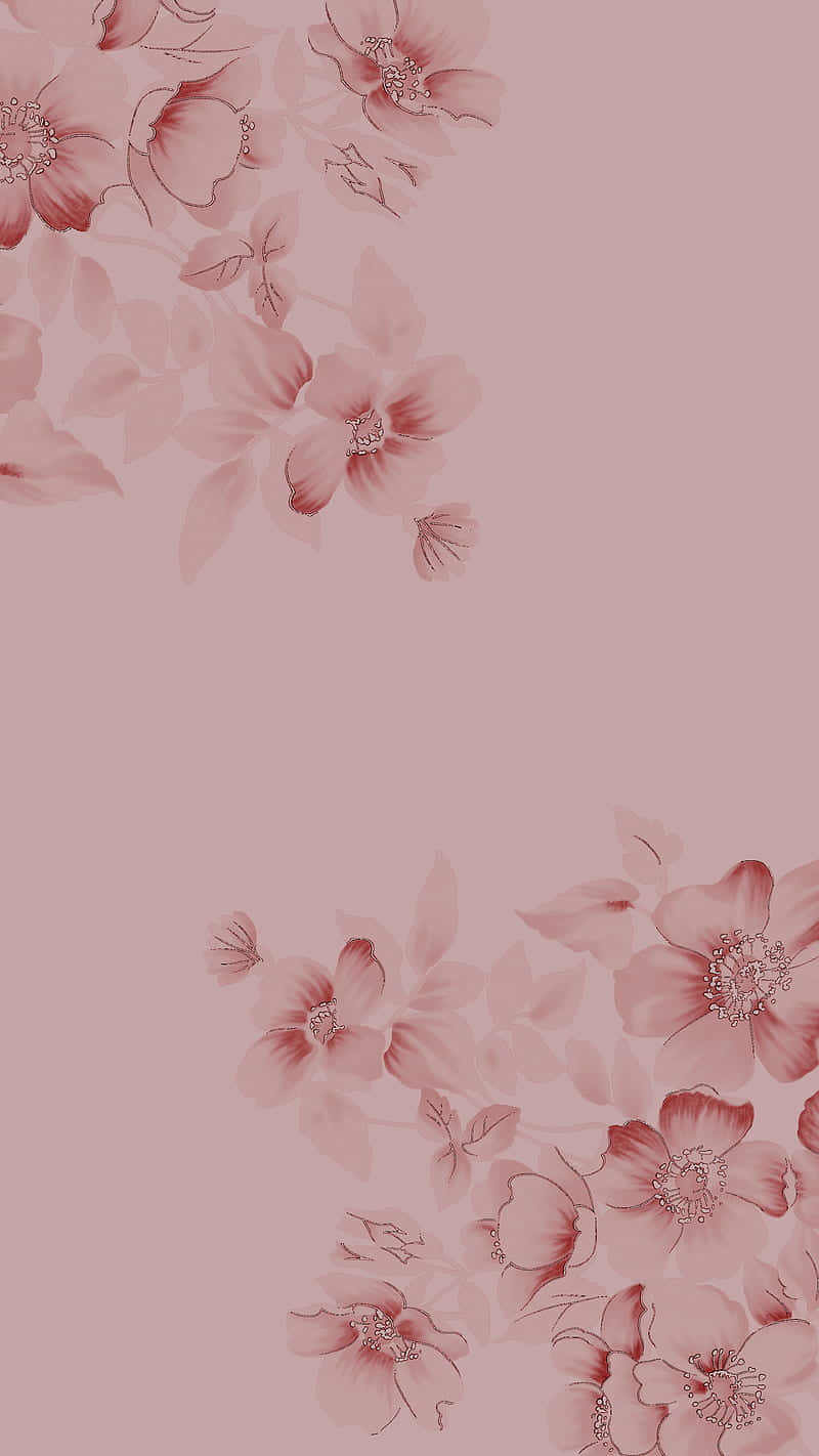 在柔和背景上，角落有花朵和葉子的粉紅色水彩花卉設計
