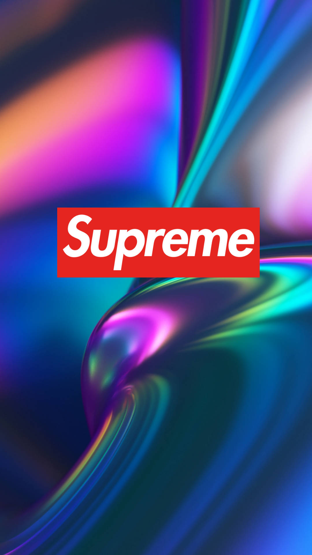 Supreme標誌居中於色彩繽紛的抽象背景上。