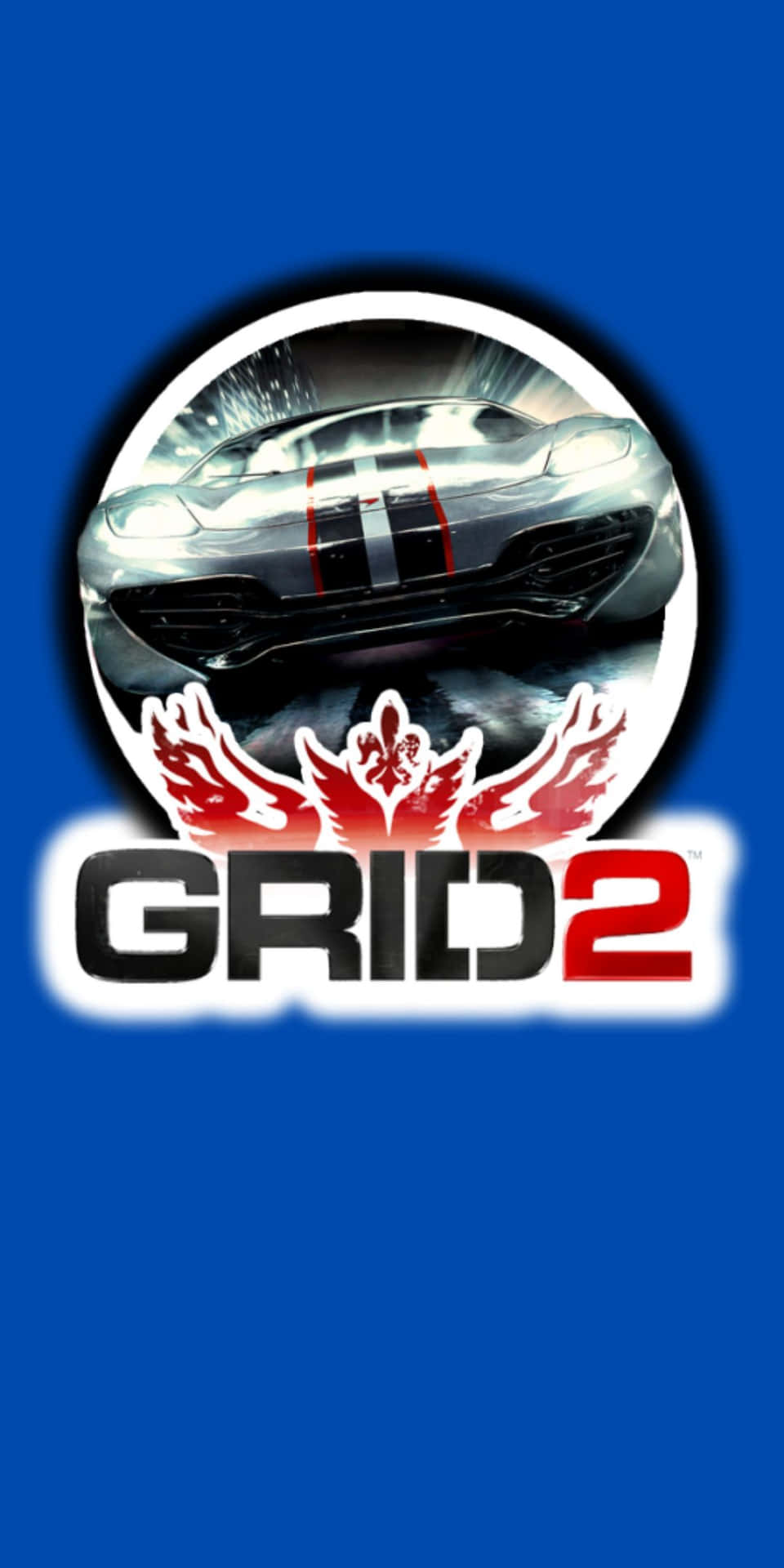 Grid 2 遊戲標誌，展示一輛帶有紅色條紋的銀色賽車。
