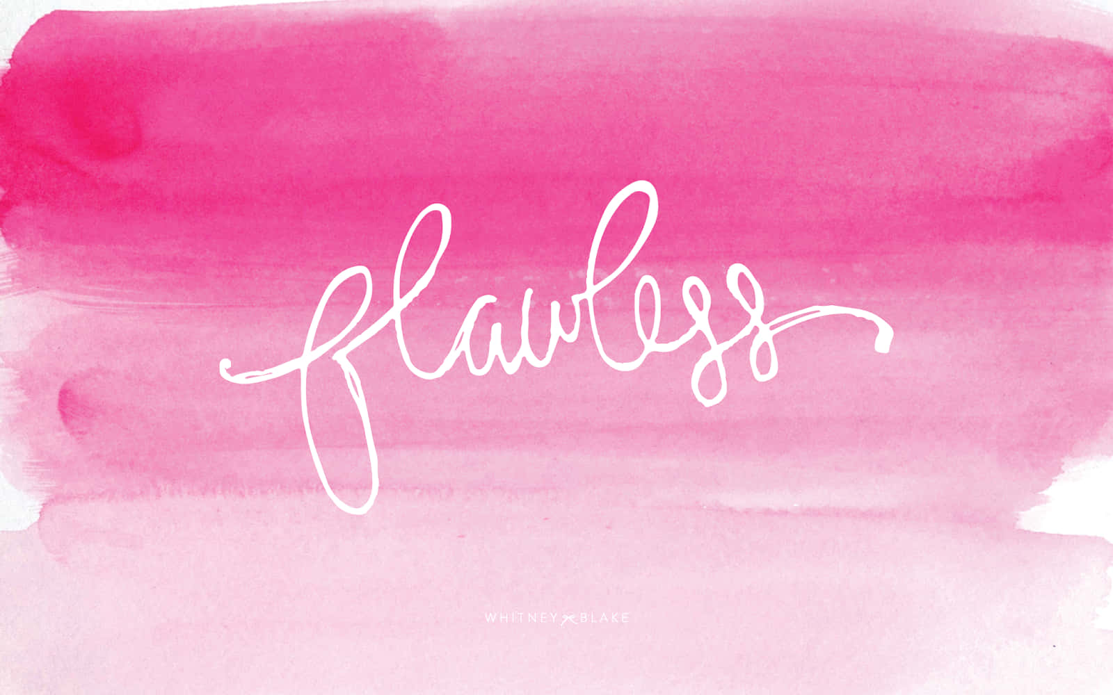 喺粉紅色水彩背景上以白色草書字體寫嘅「flawless」呢個詞。