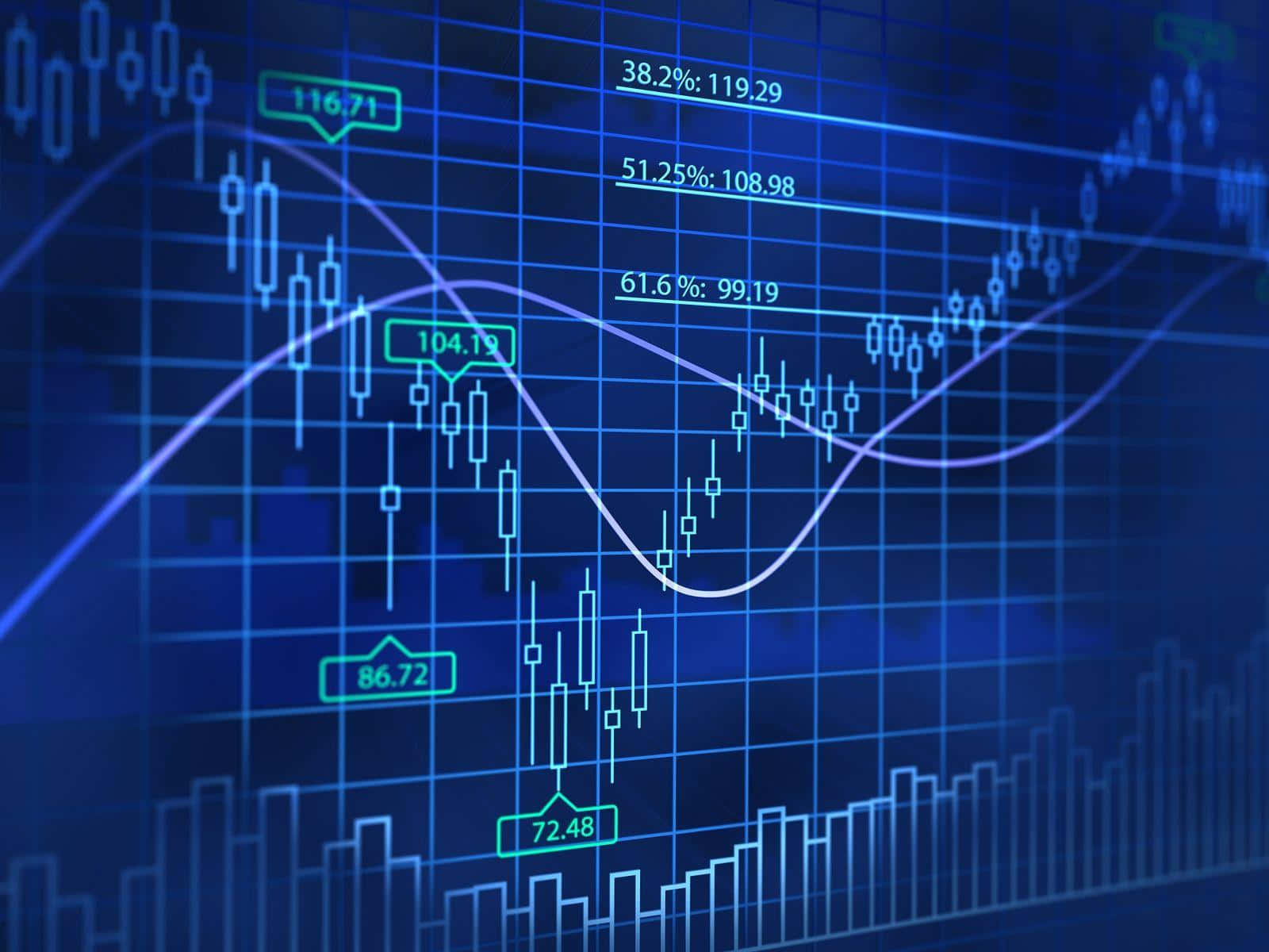 顯示股票市場數據和趨勢的藍色數字金融圖表。