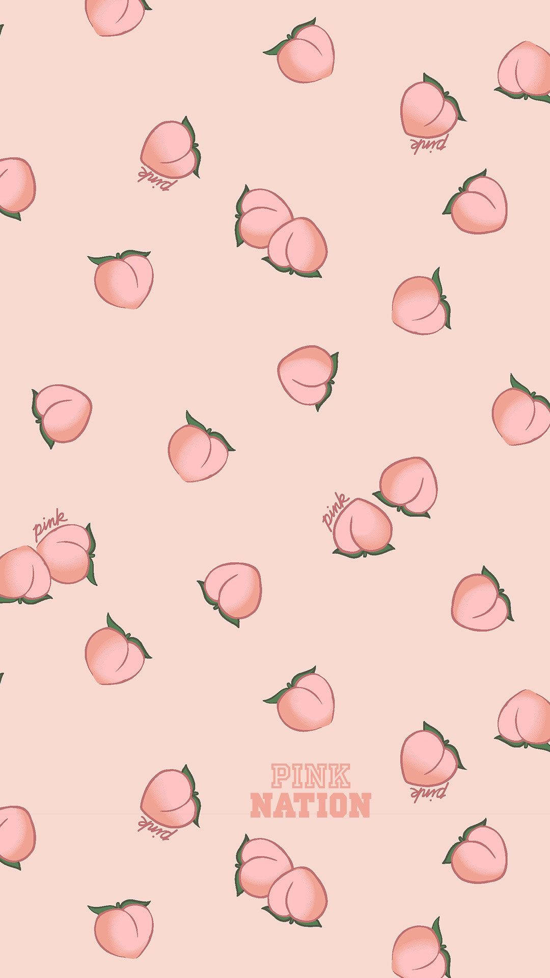 帶有「Pink Nation」文字的粉紅色蜜桃圖案牆紙。