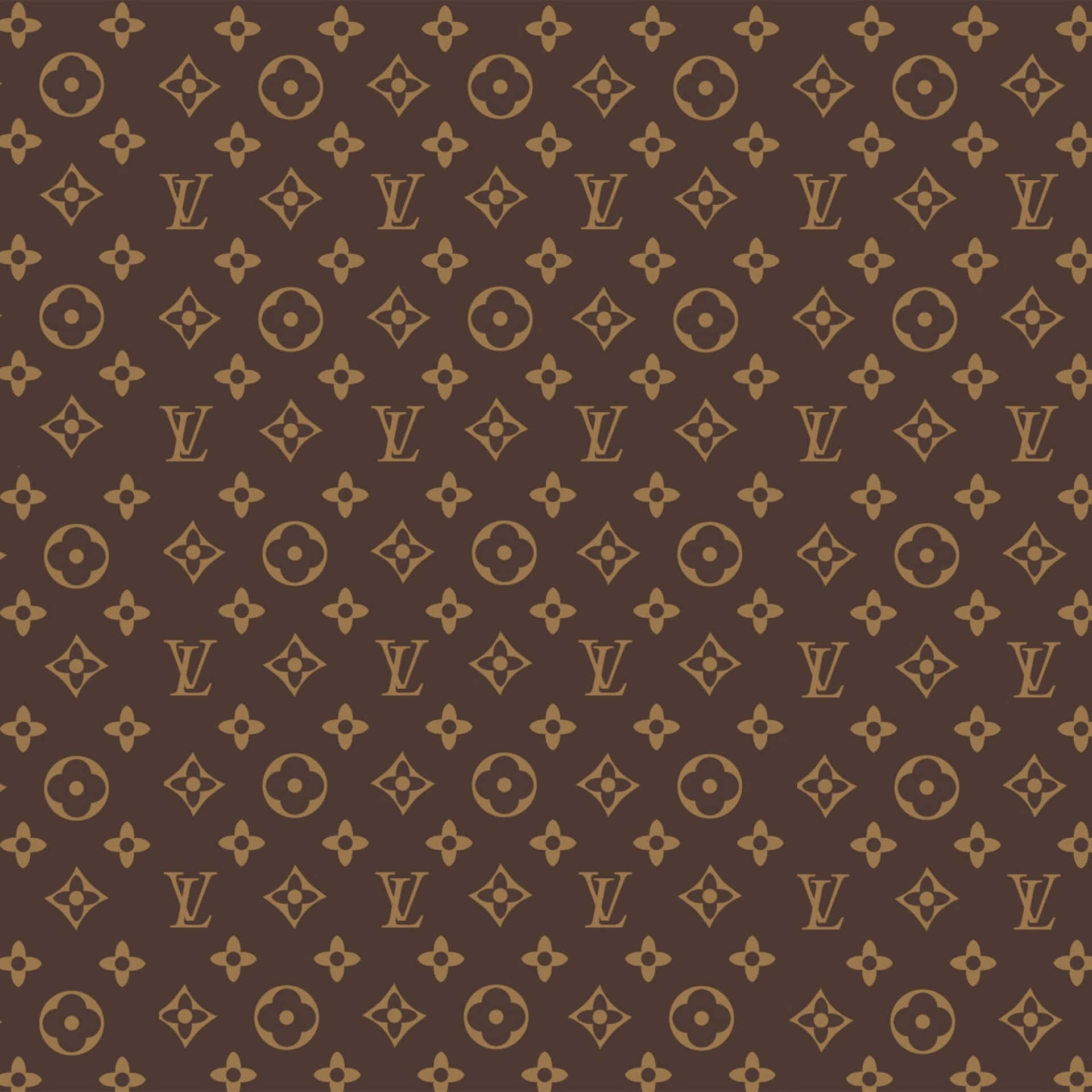 奢華字母組合圖案，棕色背景上帶有金色花朵和字母組合。
