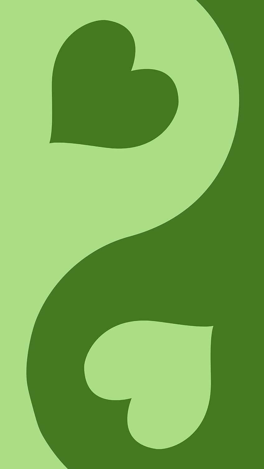抽象極簡設計，兩個心形以綠色色調形成陰陽符號。