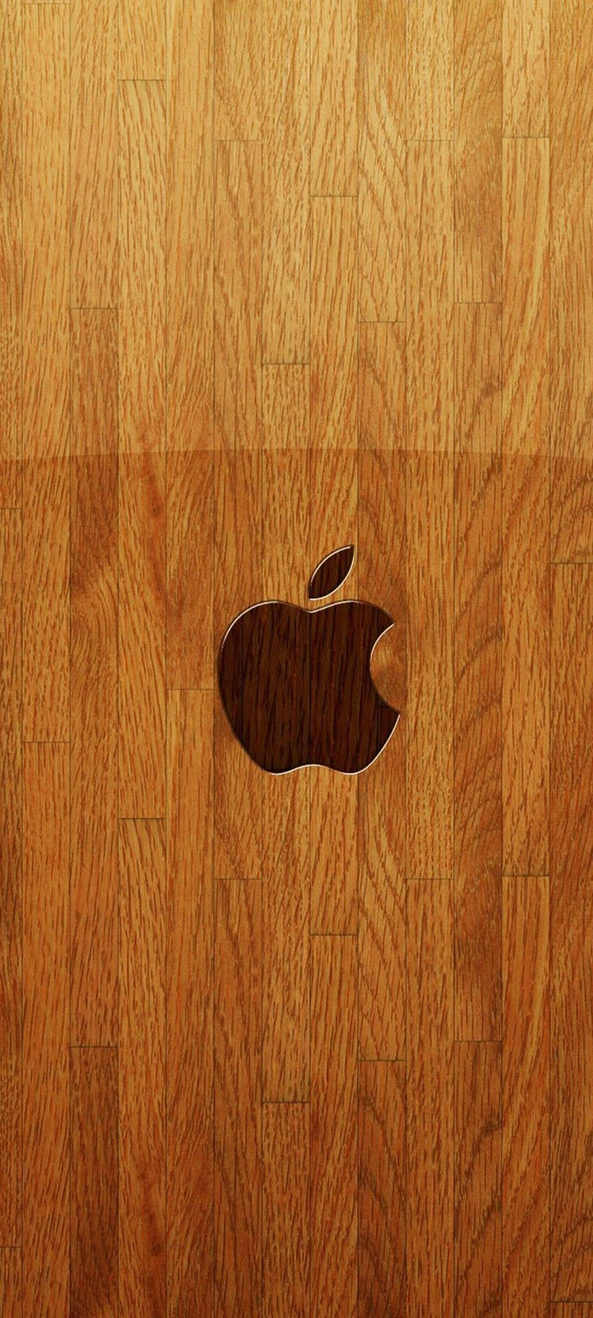 木紋紋理中的 Apple 標誌剪影，帶有天然木紋圖案。