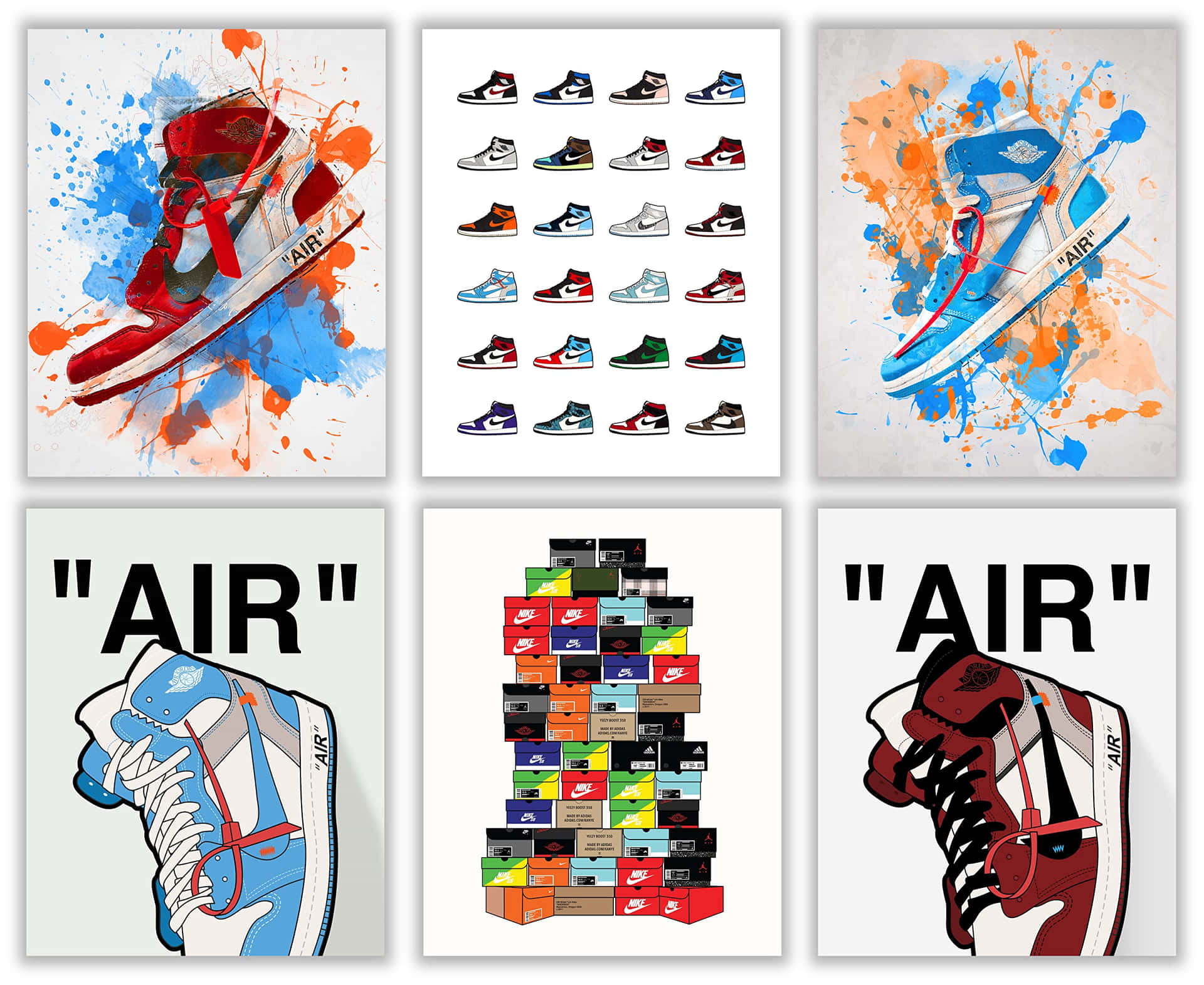 以潑濺和網格風格為特色的 Air Jordan 運動鞋圖形藝術集。