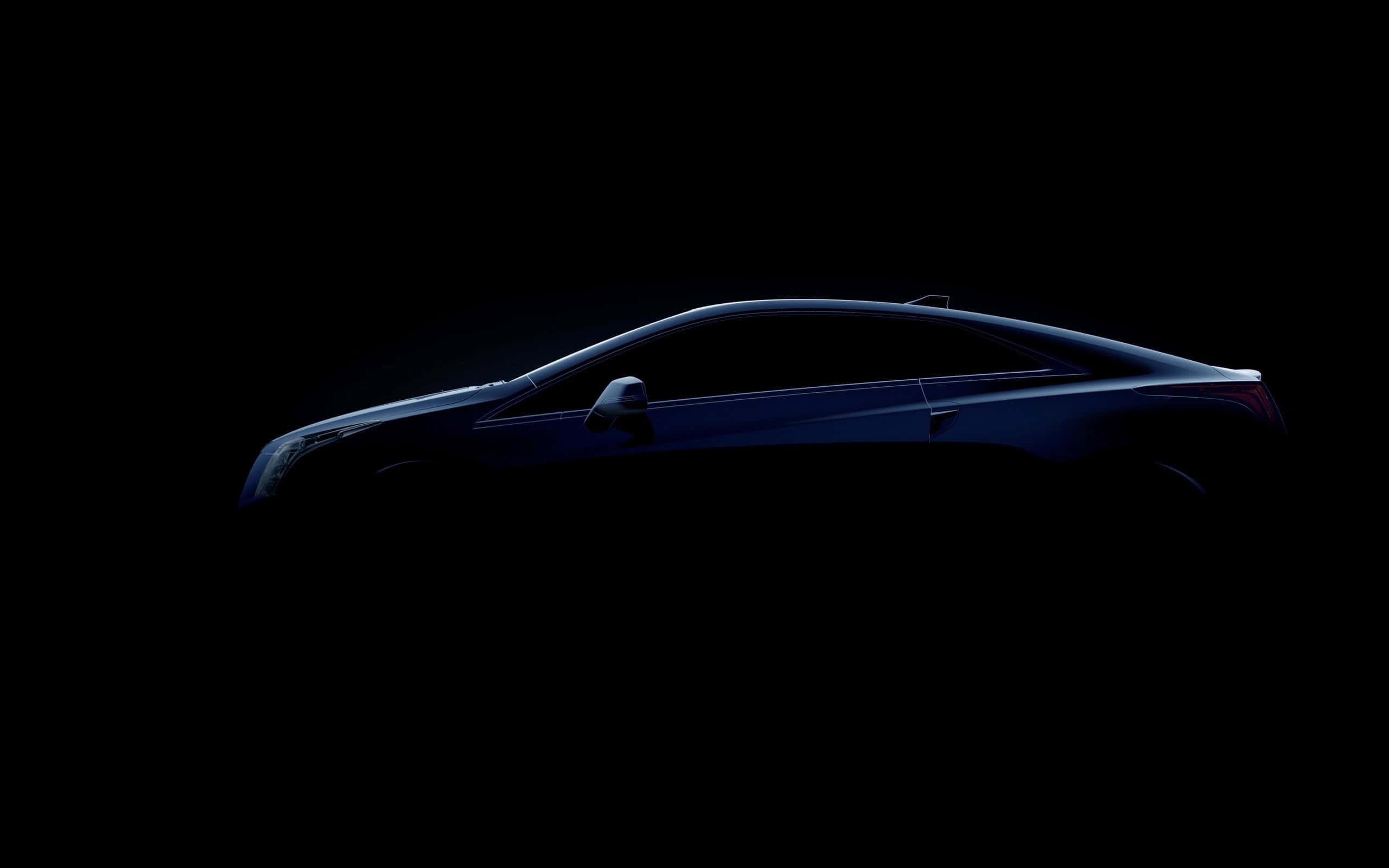 Cadillac Elr 桌布 壁紙 — 時尚的藍色跑車輪廓在漆黑的背景上微微發光，突顯其空氣動力學曲線和現代設計。