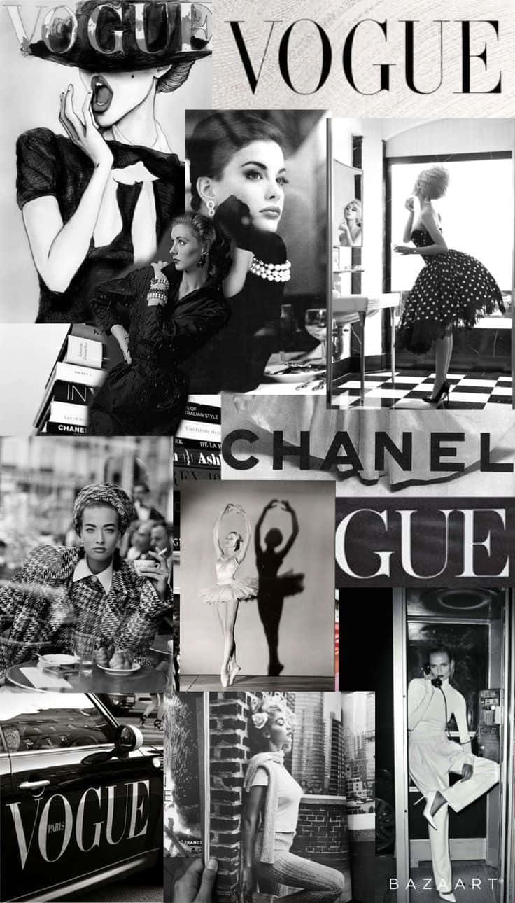 復古Vogue和Chanel時尚拼貼，經典姿勢的華麗模特兒。