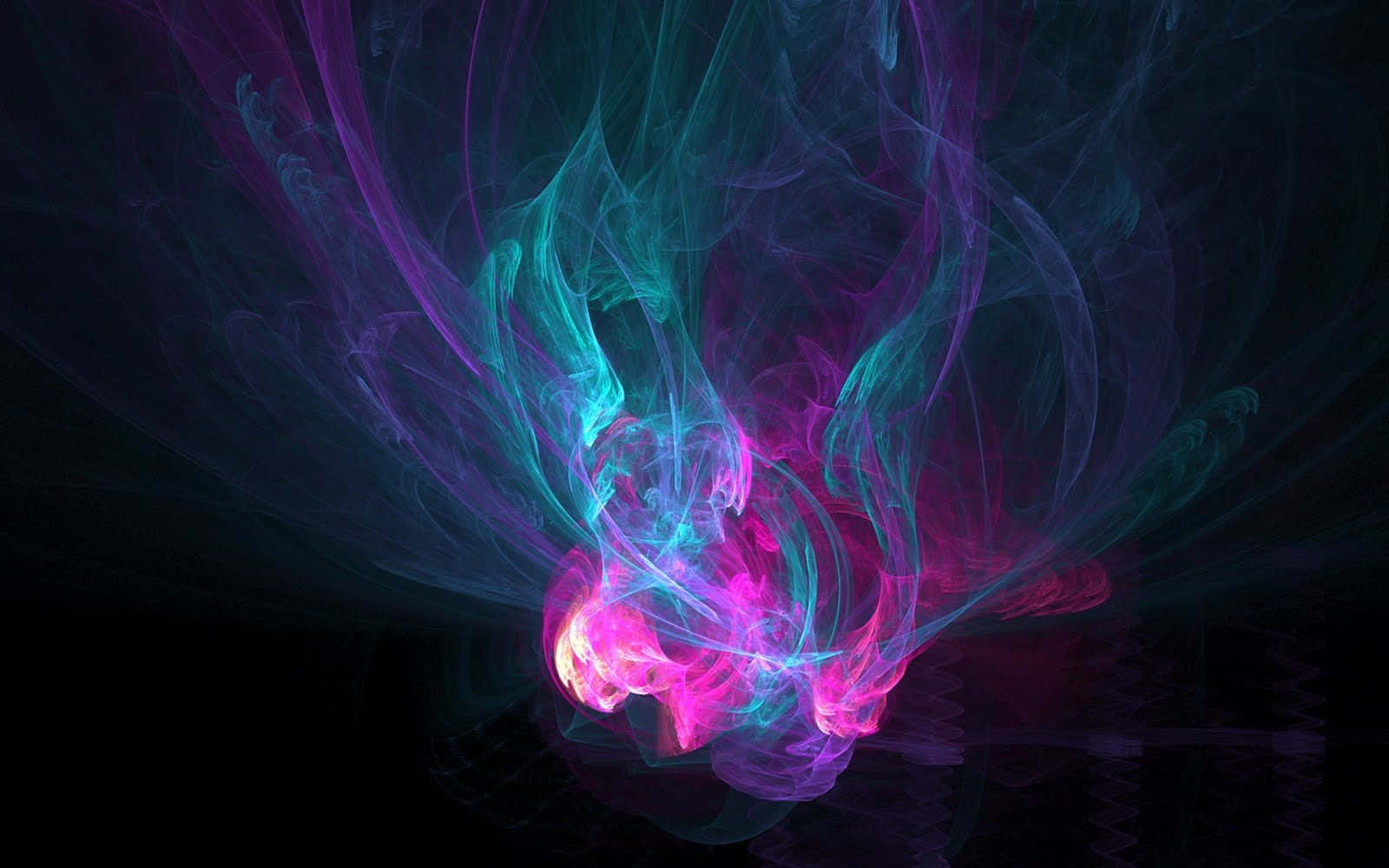 時尚藍白抽象圖案 壁紙 — 充滿活力的霓虹煙霧以電光粉紅和藍綠色漩渦在黑色虛空中形成宇宙爆炸效果。