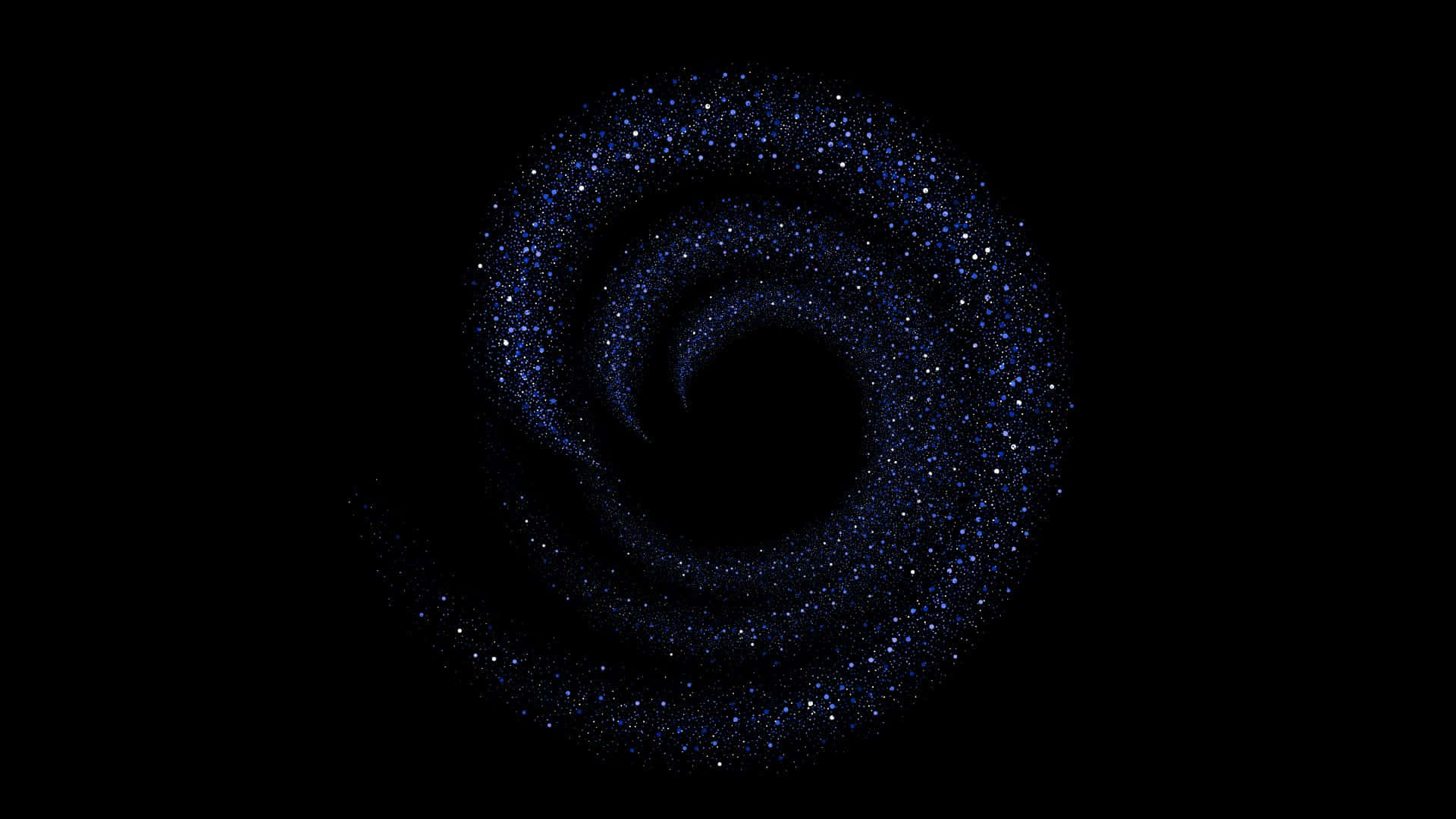 時尚藍色漩渦抽象背景 壁紙 — 一個迷人的螺旋星系，在深邃的黑色宇宙虛空中旋轉著發光的藍色星星。