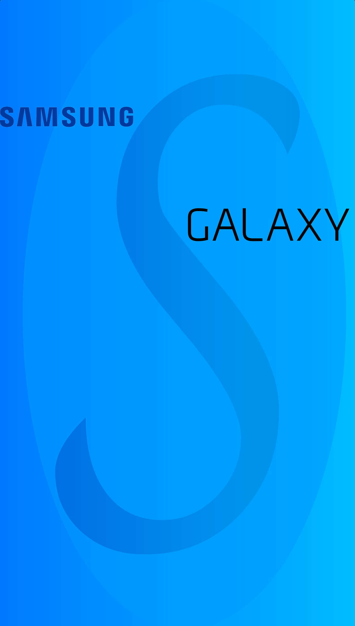 Galaxy S 桌布 壁紙 — 時尚藍色漸變牆紙，帶有大型風格化S標誌及'SAMSUNG'和'GALAXY'文字。