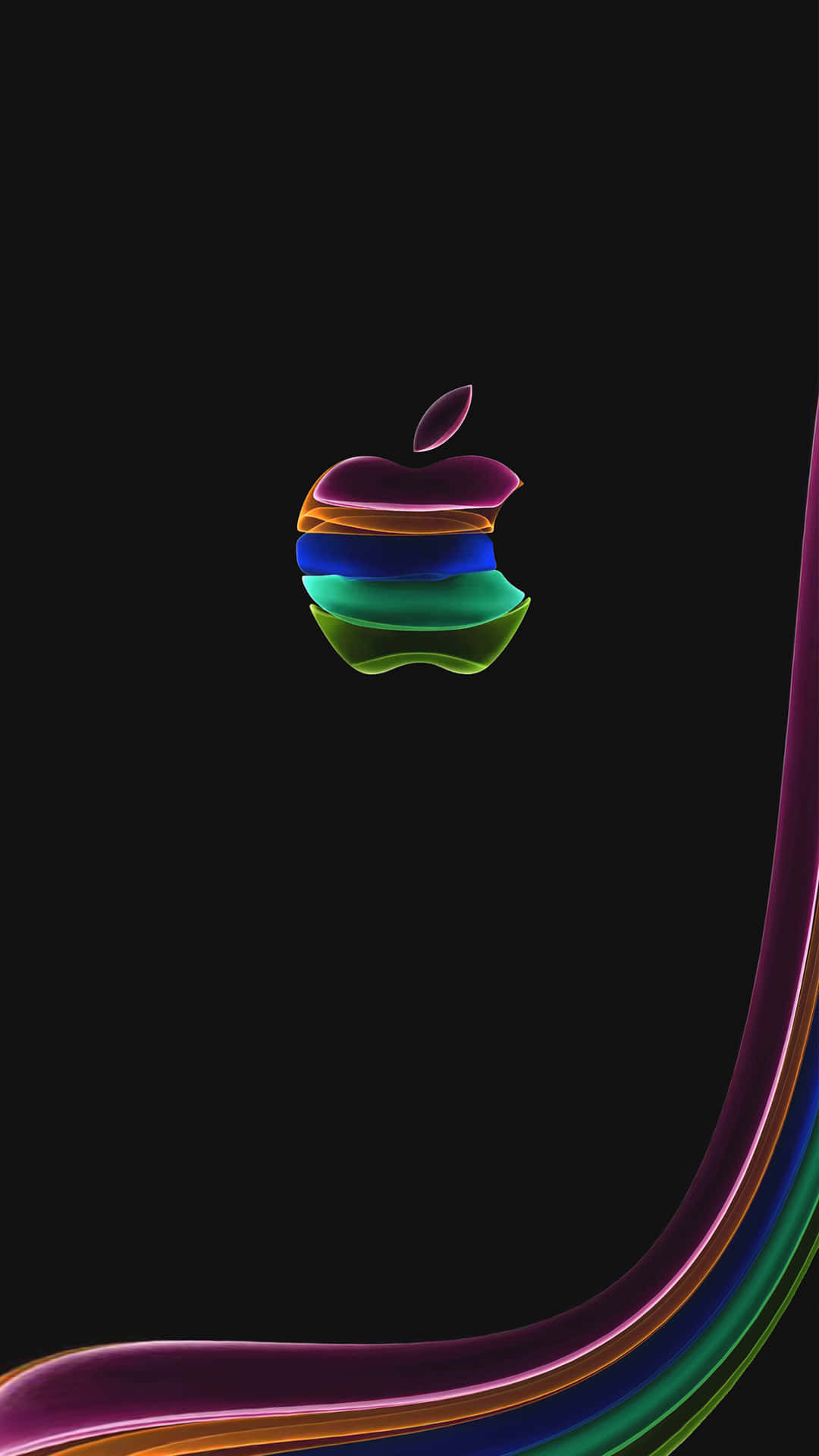 黑色背景上帶有發光絲帶的彩虹Apple標誌
