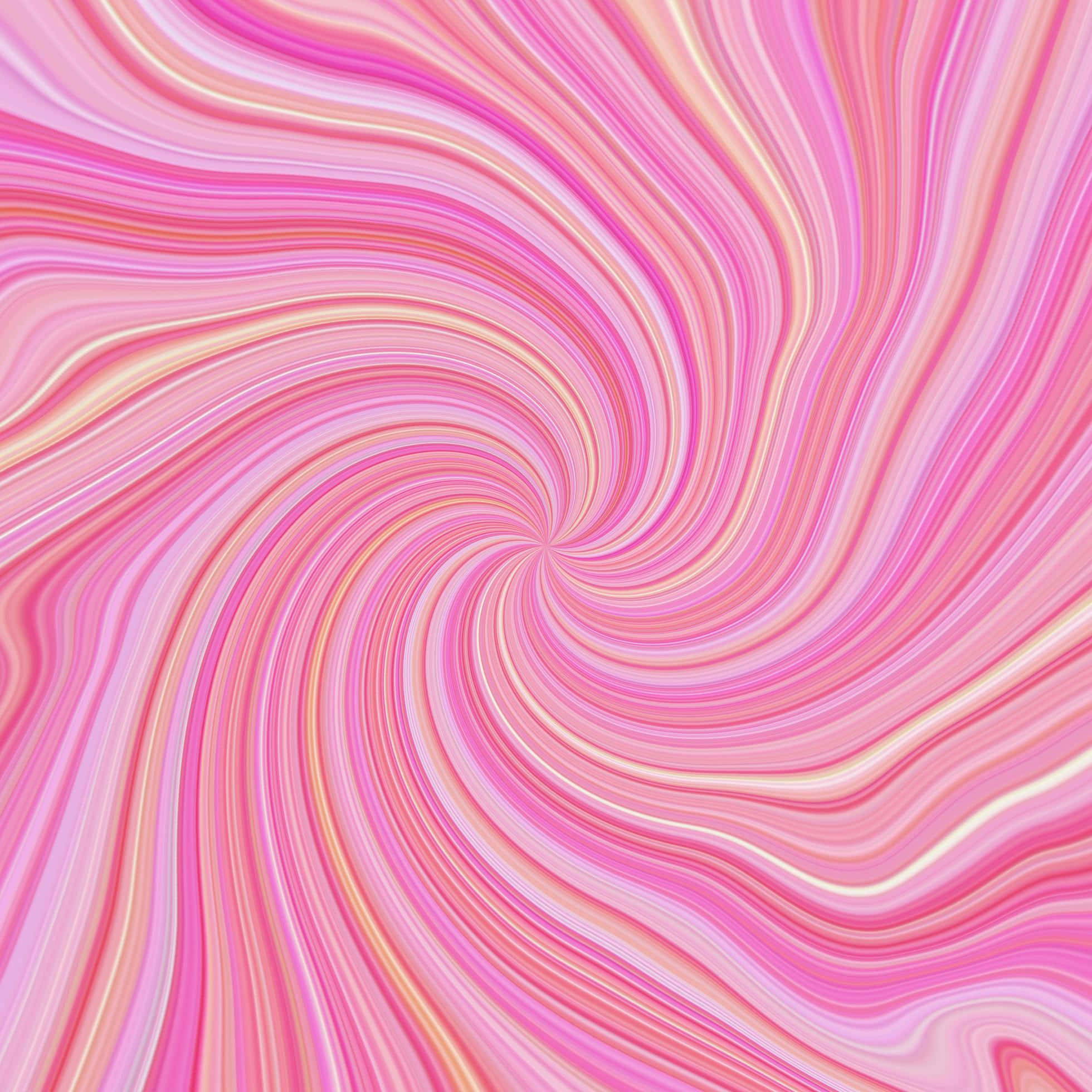 時尚虹彩粉紅漩渦背景 壁紙 — 柔和粉紅蜜桃和奶油色調在催眠螺旋圖案中流動，形成迷人的漩渦。