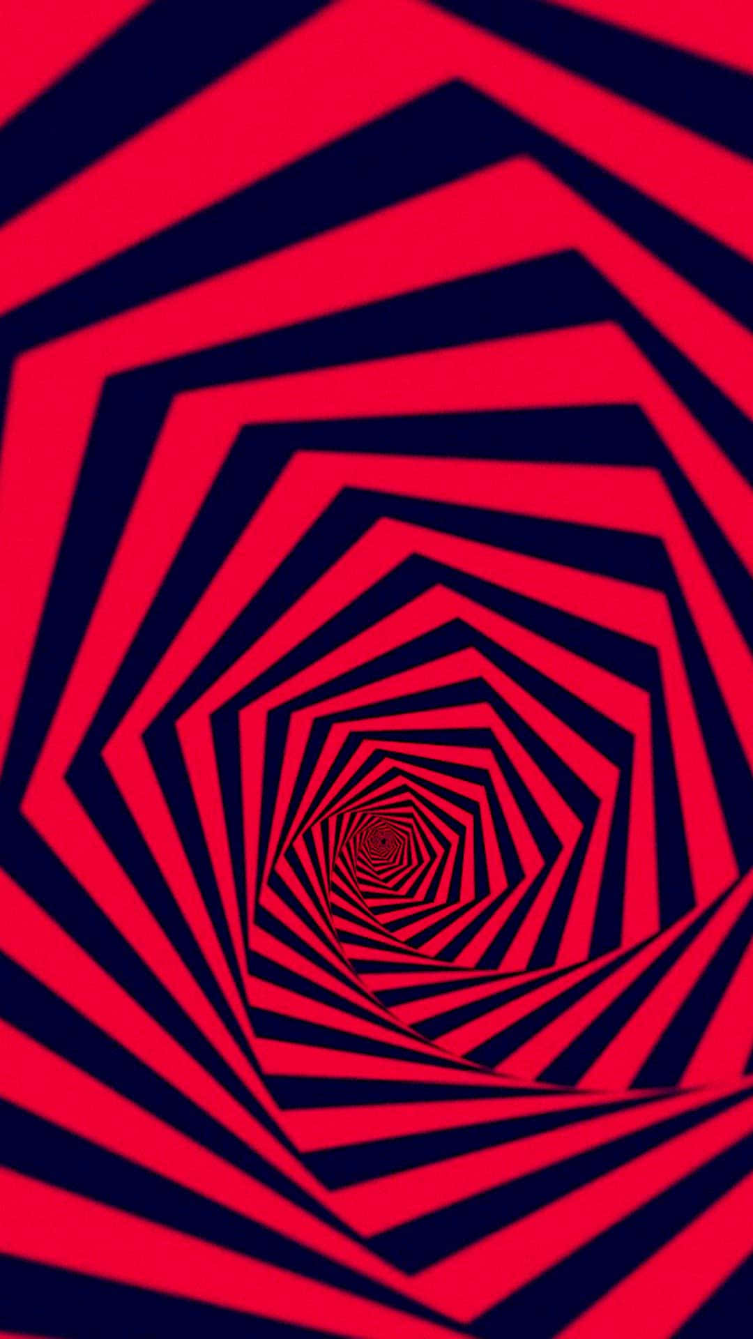 時尚設計的 iPhone，準備展現風采 壁紙 — 鮮豔的紅色和海軍藍幾何條紋形成催眠般的螺旋隧道錯覺。