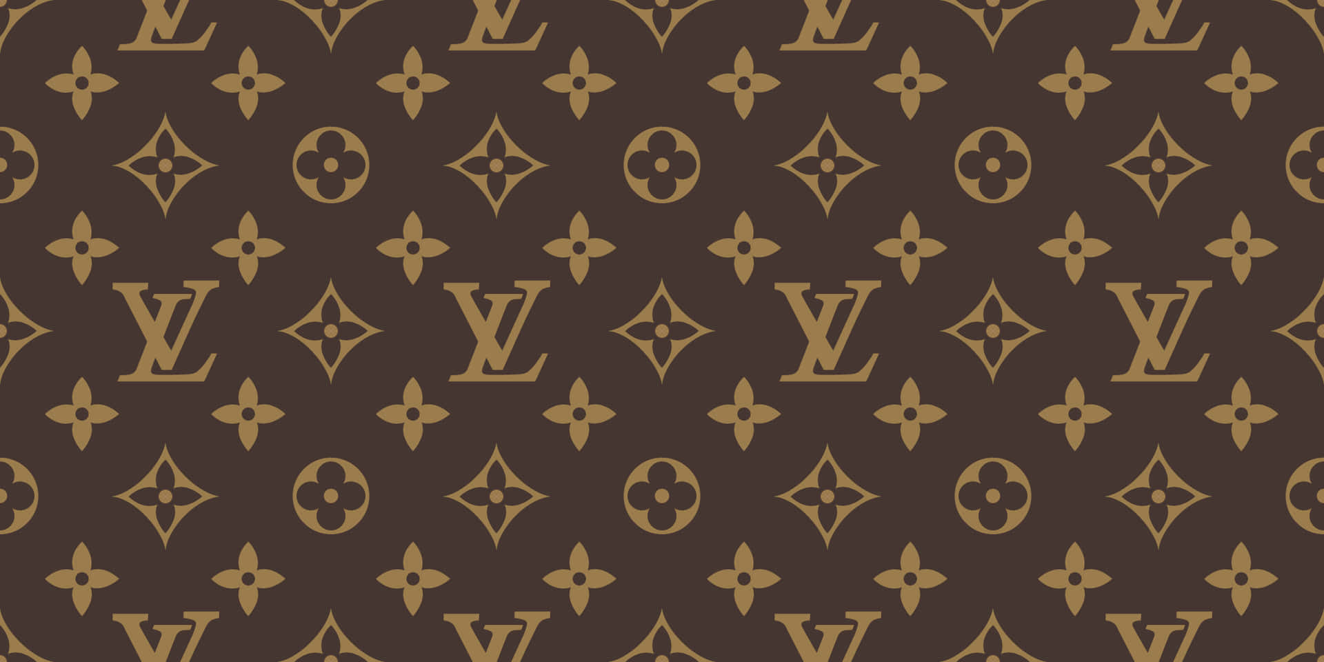 棕色和金色 Louis Vuitton 字母組合圖案壁紙。