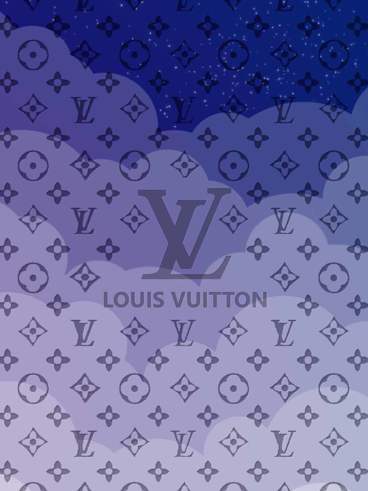 紫色天空，雲層和 Louis Vuitton 字母圖案，在繁星點點的夜空下。
