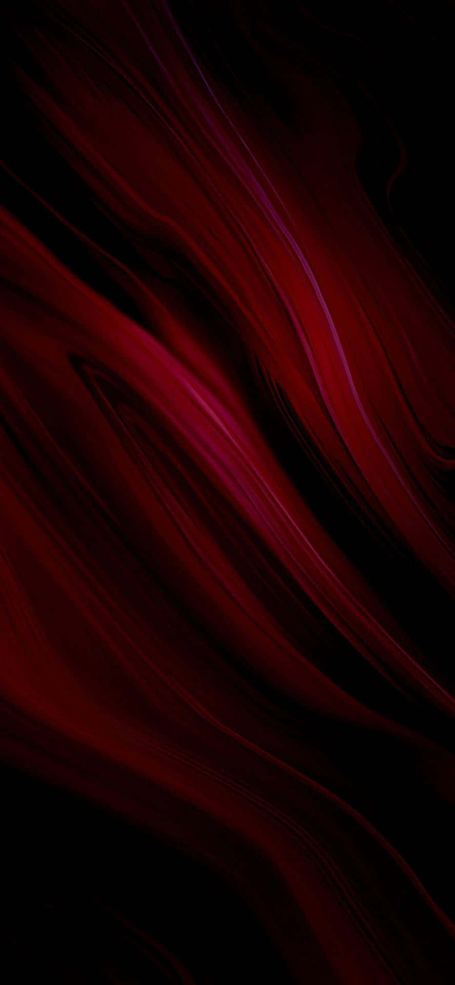 時尚黑紅配色iPhone 壁紙 — 充滿活力的深紅色絲帶在深黑色背景上動態流動，形成迷人的抽象構圖。
