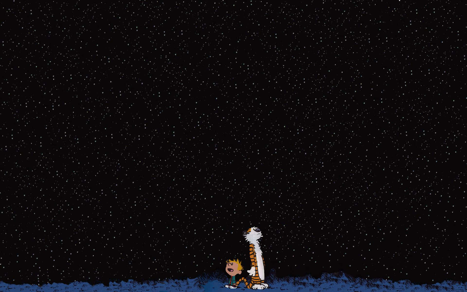 卡爾文和霍布斯站在雪地上仰望星星