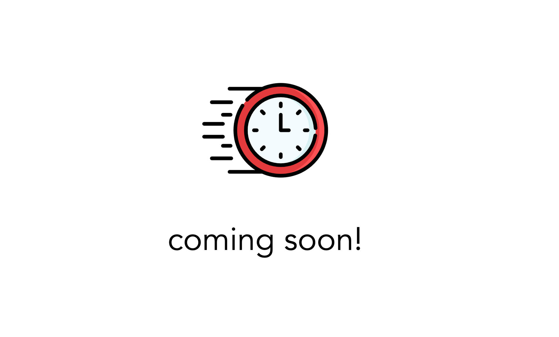 一個紅色輪廓時鐘，帶有向後飛行的運動線條，並帶有coming soon文字。