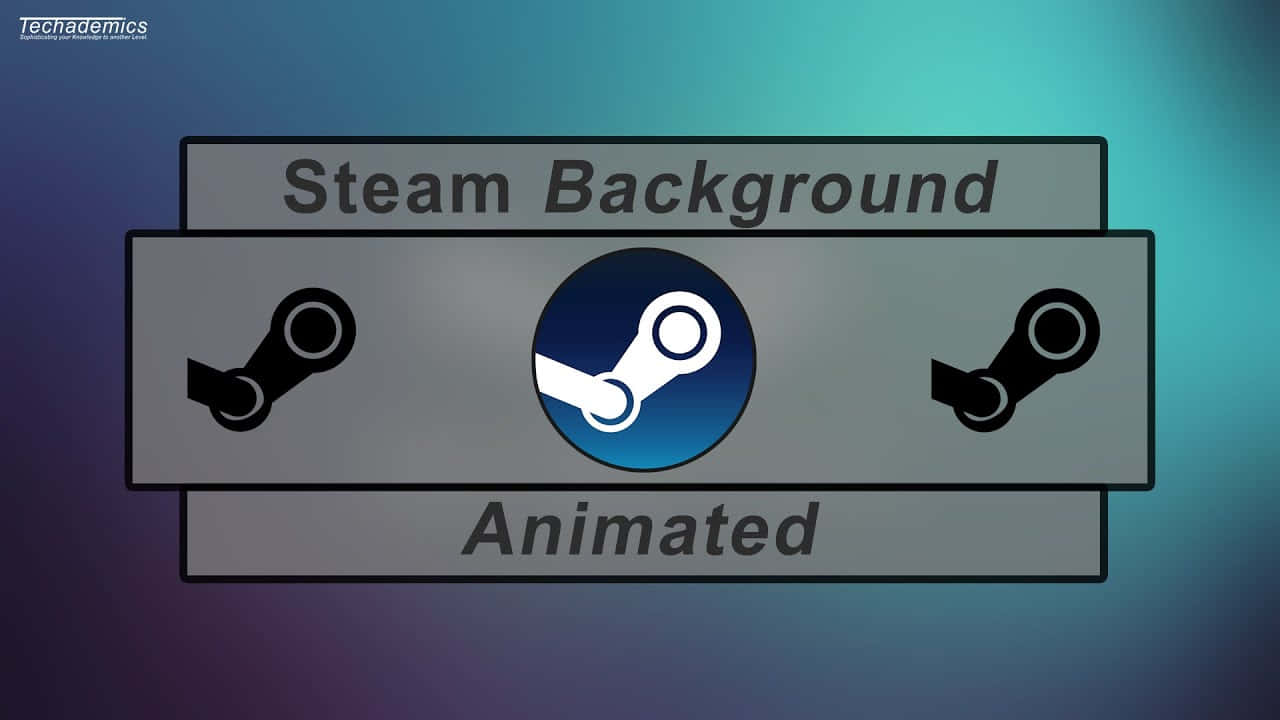 時間齒輪——復古蒸汽龐克背景 壁紙 — 一個風格化的 Steam 標誌居中於金屬面板上，帶有 'Steam Background' 和 'Animated' 文字，背景為漸變藍色。