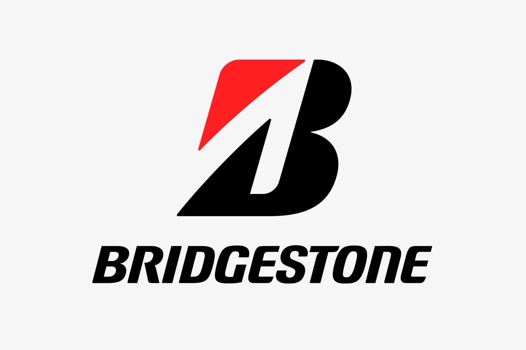 Bridgestone 標誌，淺灰色背景上帶有紅色和黑色風格化 B。