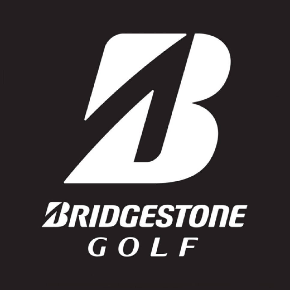 黑色背景上的白色Bridgestone Golf標誌