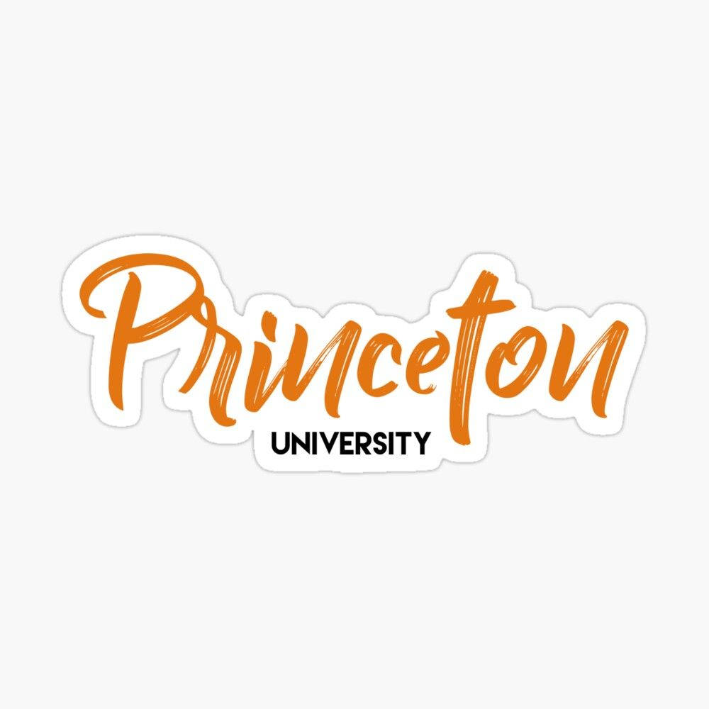 普林斯頓大學橘色標誌 壁紙 — 一張貼紙，上面有橙色草書字體的「Princeton」和黑色粗體字體的「UNIVERSITY」，背景為白色。