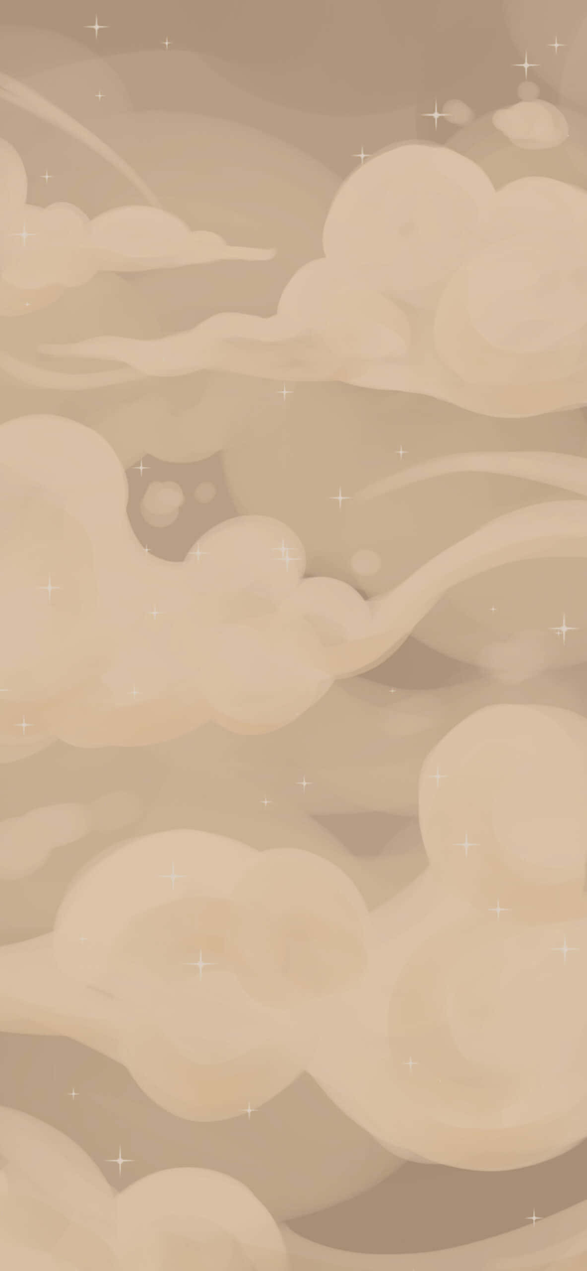 晴空萬里，雲朵飄逸 壁紙 — 柔和的米色雲朵在星空飄移，點綴著柔和閃爍的光芒。