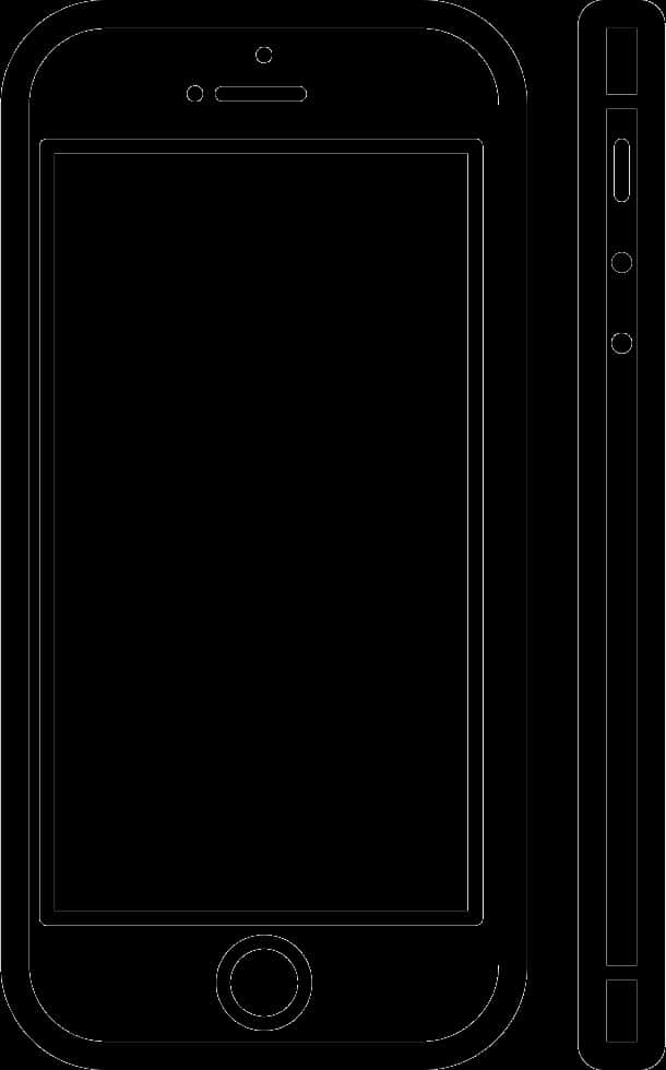 智慧手機向量剪影 壁紙 — 一部iPhone的極簡白色線條圖，顯示正面和側面輪廓，黑色屏幕。