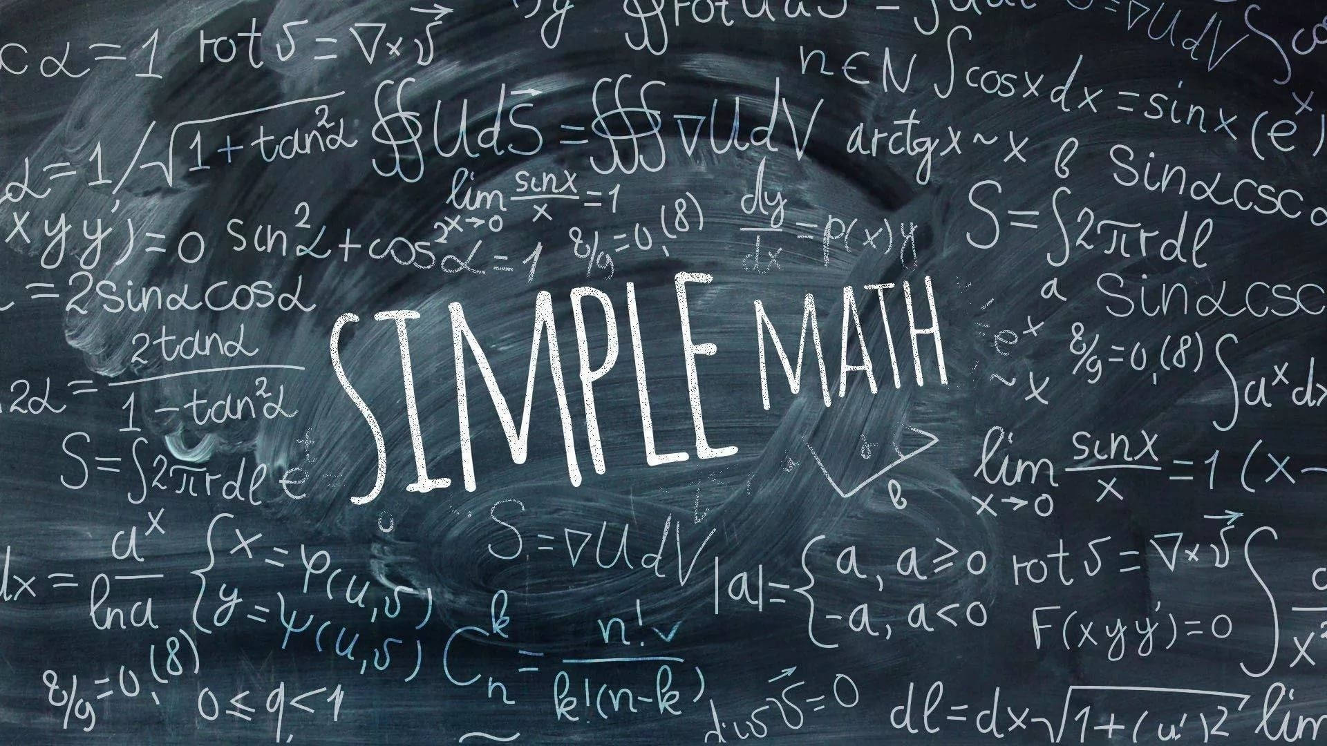 黑板佈滿數學方程式，並顯眼地寫上「SIMPLE MATH」。