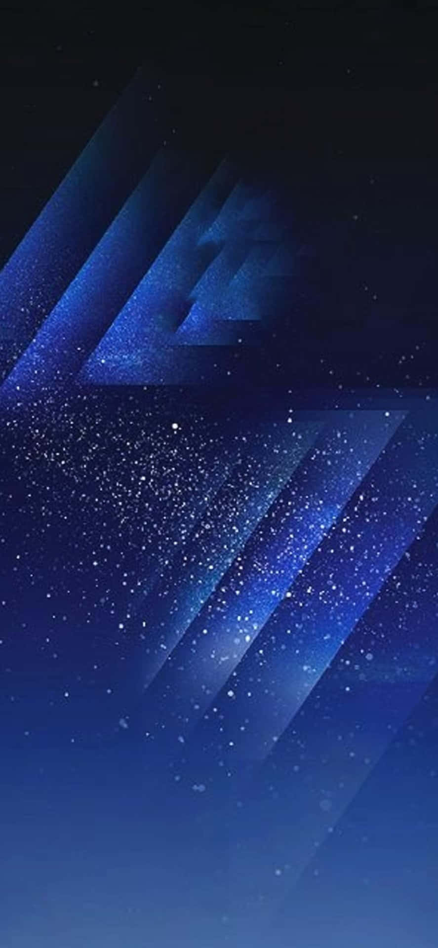 在黑暗的宇宙場景中，藍色幾何形狀帶有閃爍的粒子。