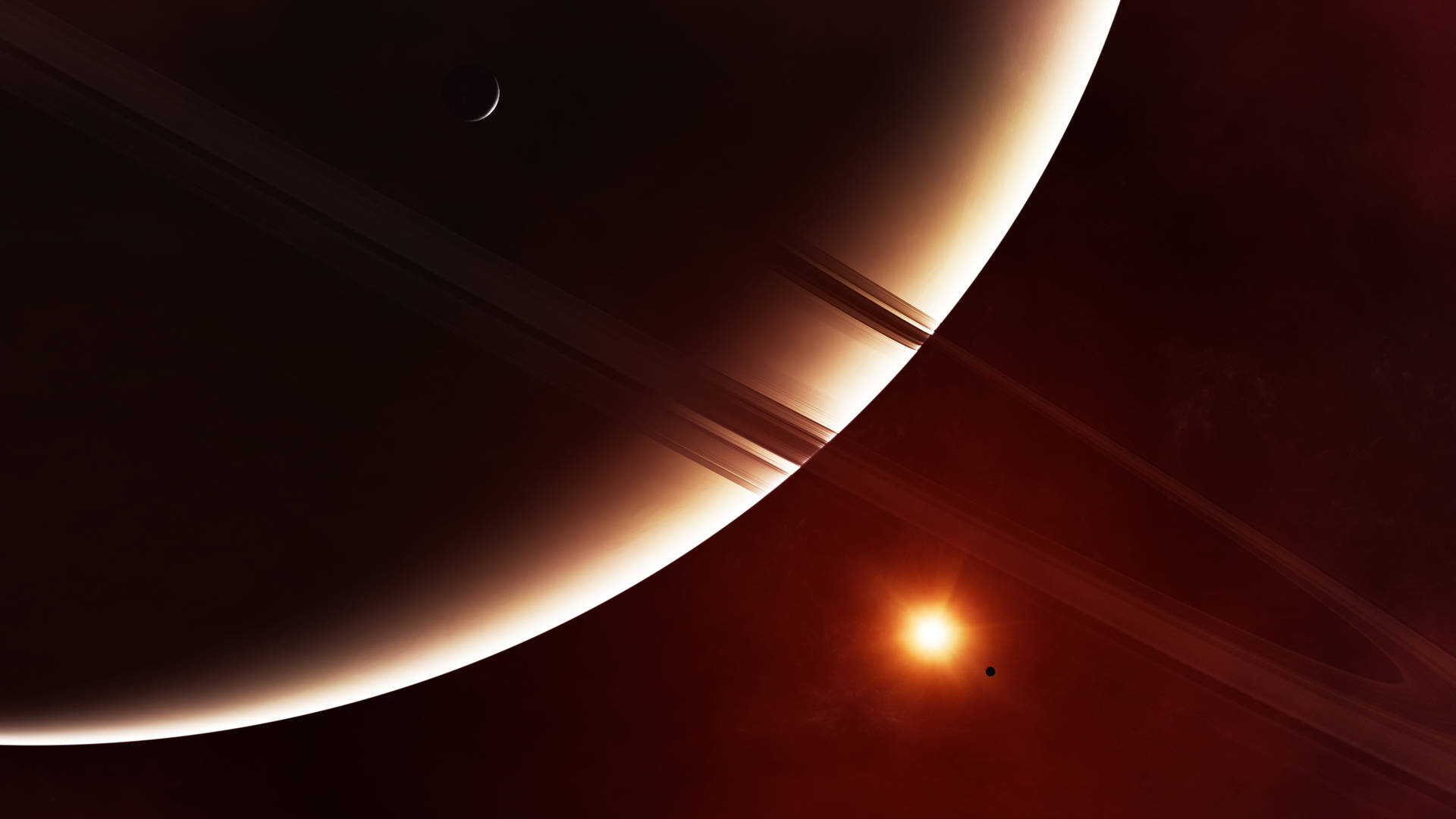 一顆巨大的環狀行星，帶有發光的邊緣和宇宙背景中的明亮恆星。