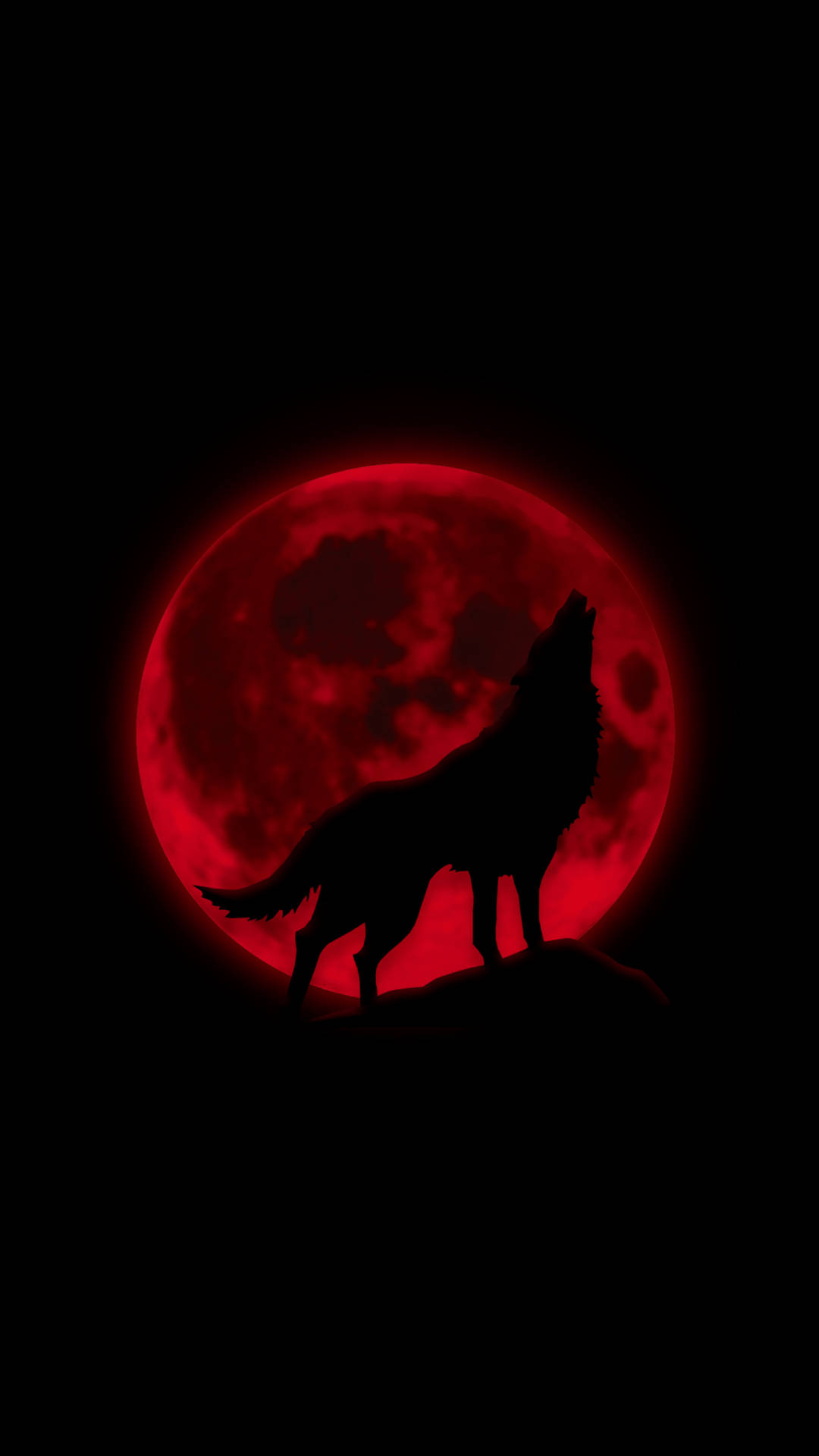 在黑暗的夜空中，一隻狼對著紅色的月亮嚎叫。 — 深紅色動圖 壁紙