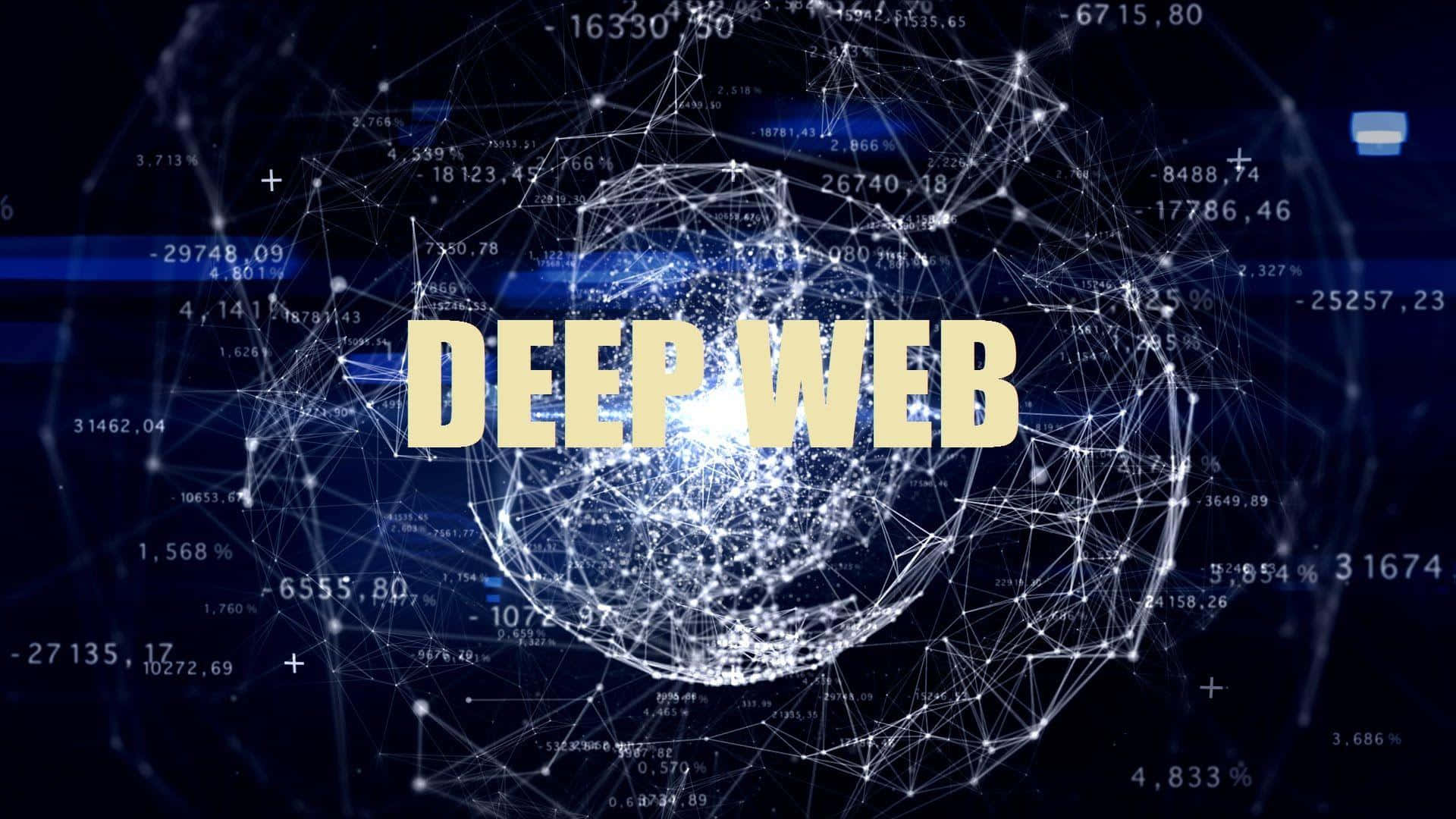 發光嘅 deep web 文字，被數碼網絡節點同漂浮數據數字包圍。