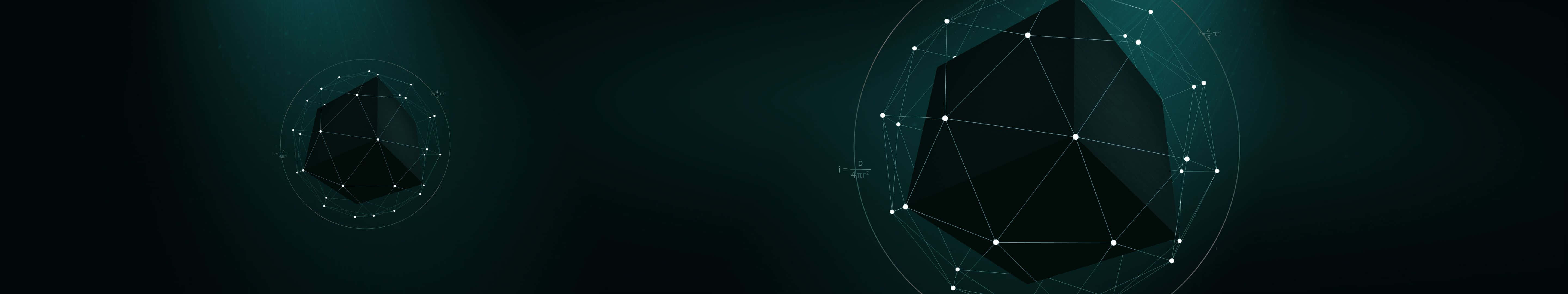 黑暗數位空間中的兩個發光幾何形狀。