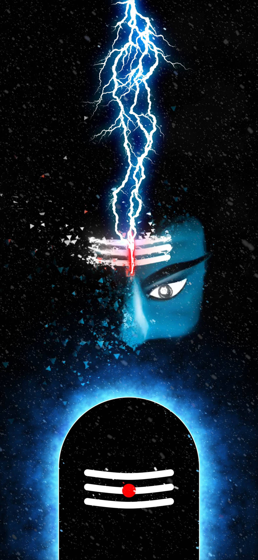 神聖藍色面孔，帶閃電和宇宙背景
