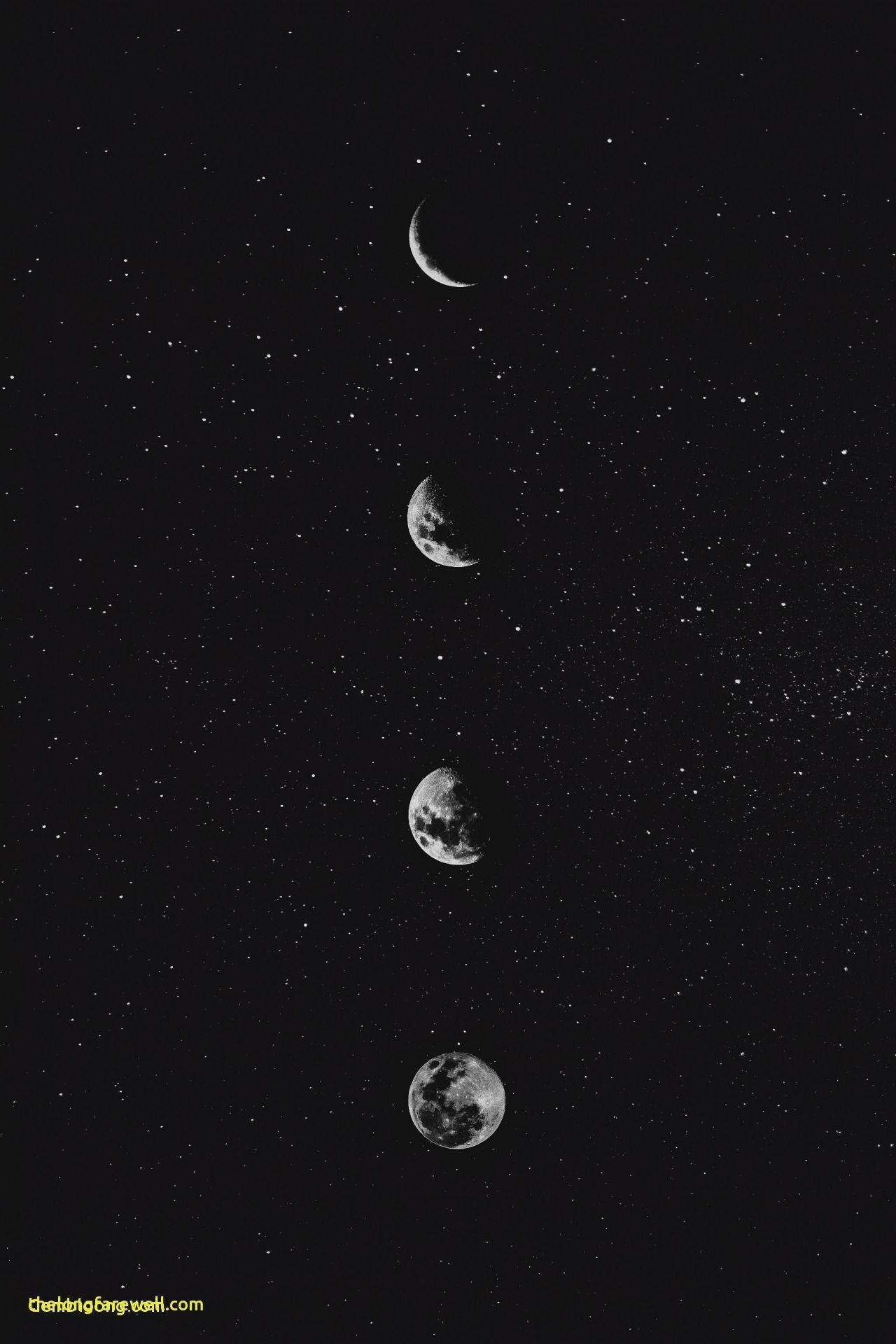 暗黑動漫風格月亮 壁紙 — 四個月亮相位垂直排列，背景是繁星點點的夜空，以單色呈現。