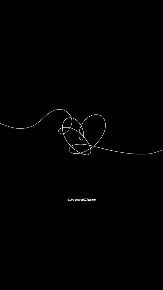 黑色背景上的白色線條心形，文字 Love yourself Answer