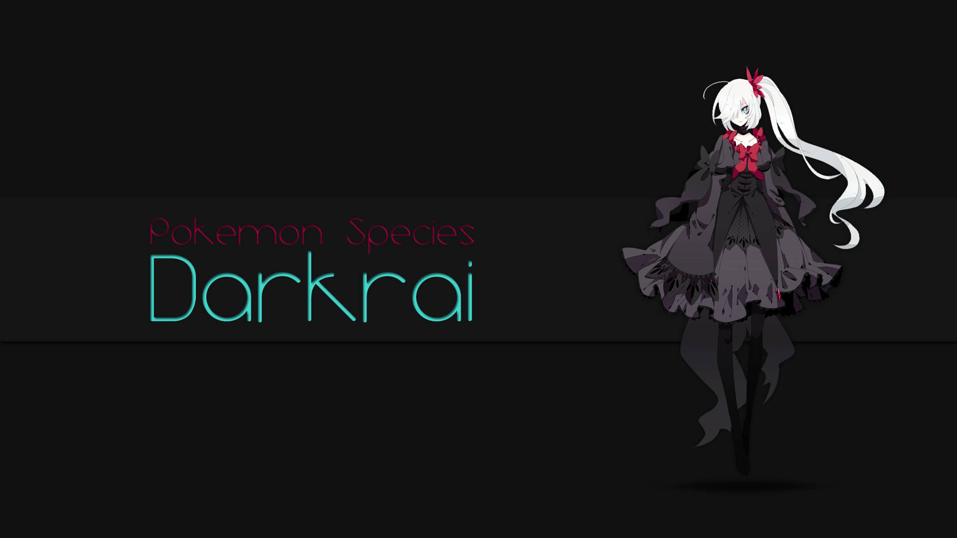 深色哥德式連衣裙的動漫女孩，白髮紅蝴蝶結，旁邊有「Darkrai」文字。