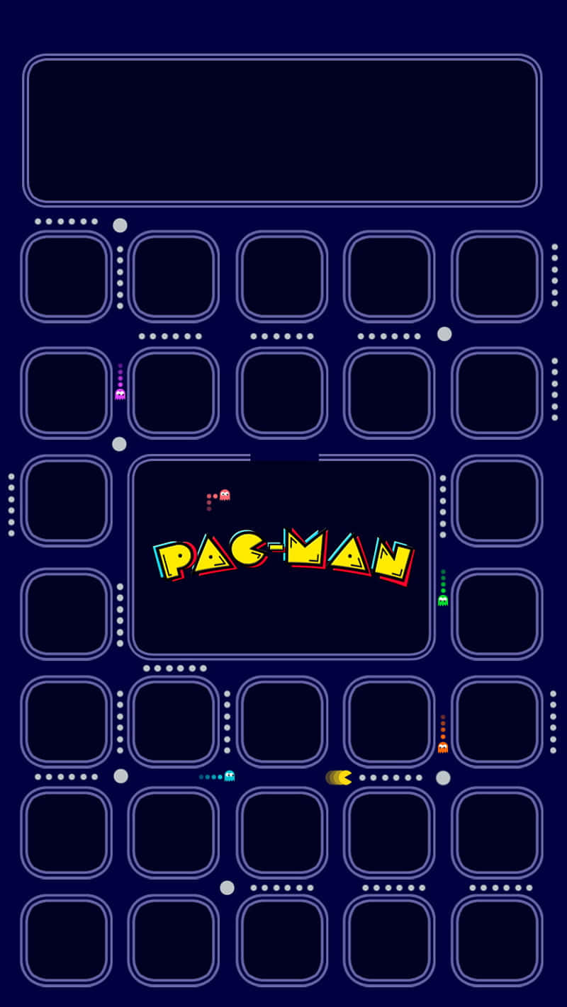 深藍色背景上帶有鬼魂和圓點的霓虹 Pac-Man 遊戲網格。