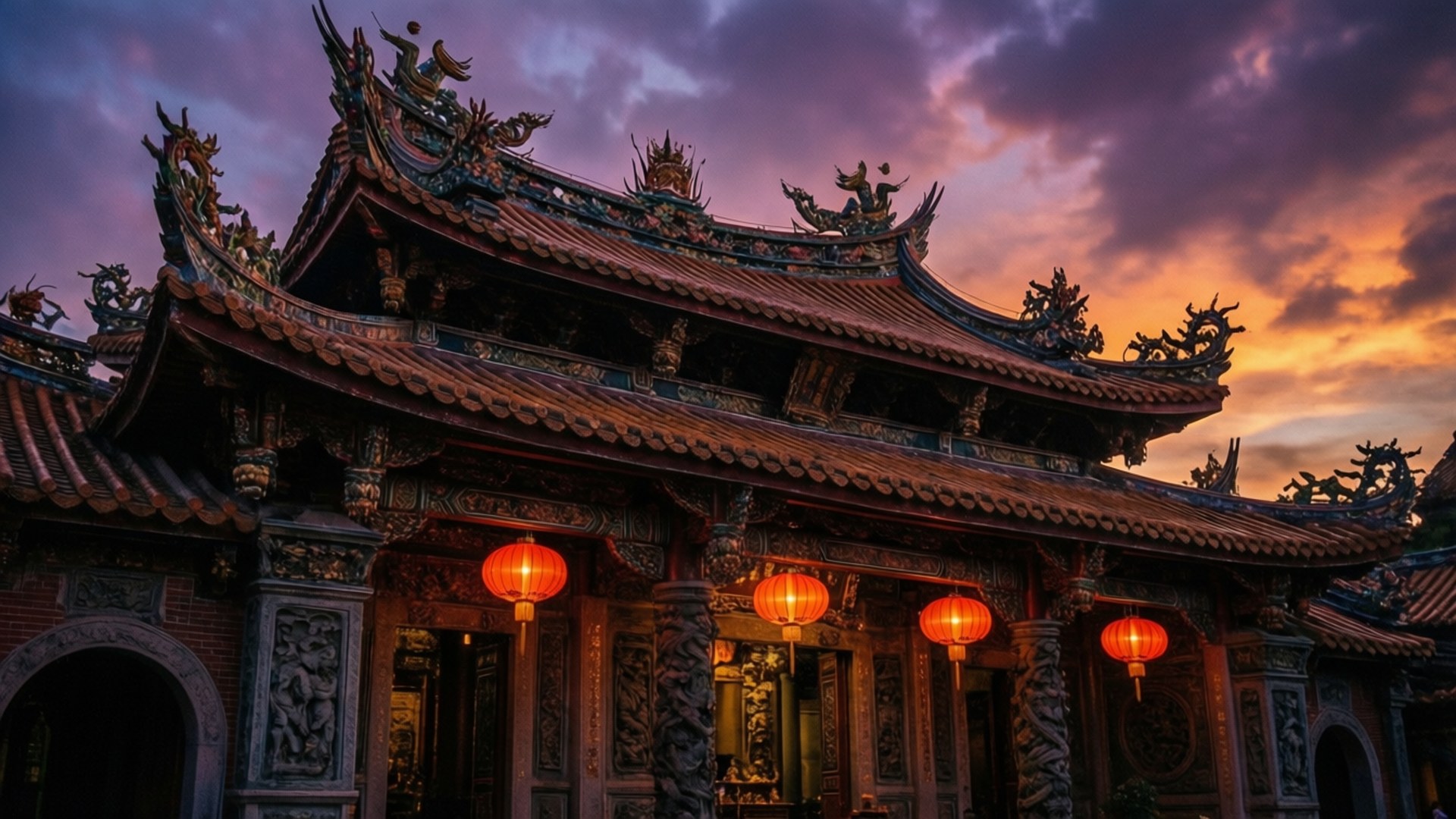 暮色廟燈 壁紙