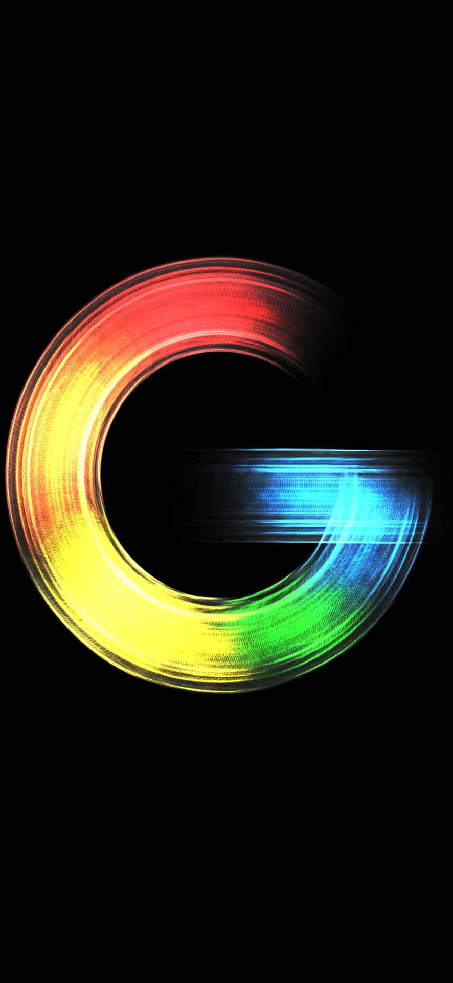 在黑色背景上帶有動態模糊的發光彩虹字母G — Google Chrome GIF 壁紙