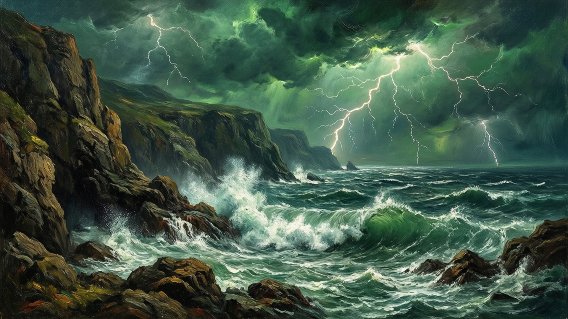 暴風綠天海景 壁紙