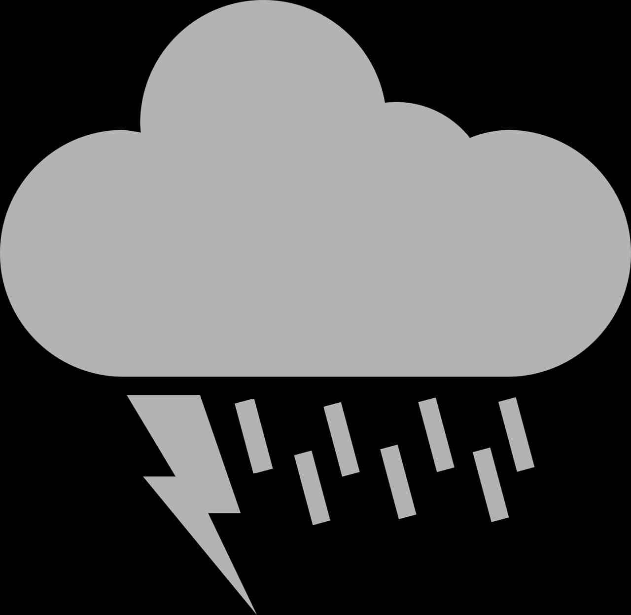 暴風雨圖標 壁紙 — 黑色背景上帶有雨和閃電的簡約灰色雷雲。