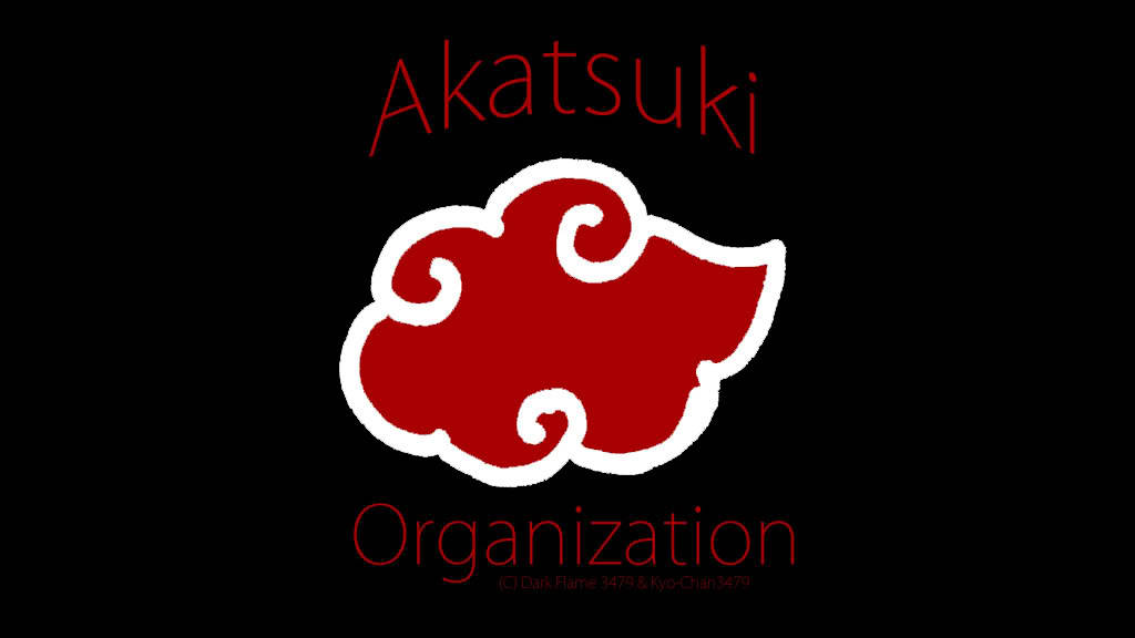 Akatsuki Organization 標誌，帶有紅色雲朵和文字，背景為黑色。