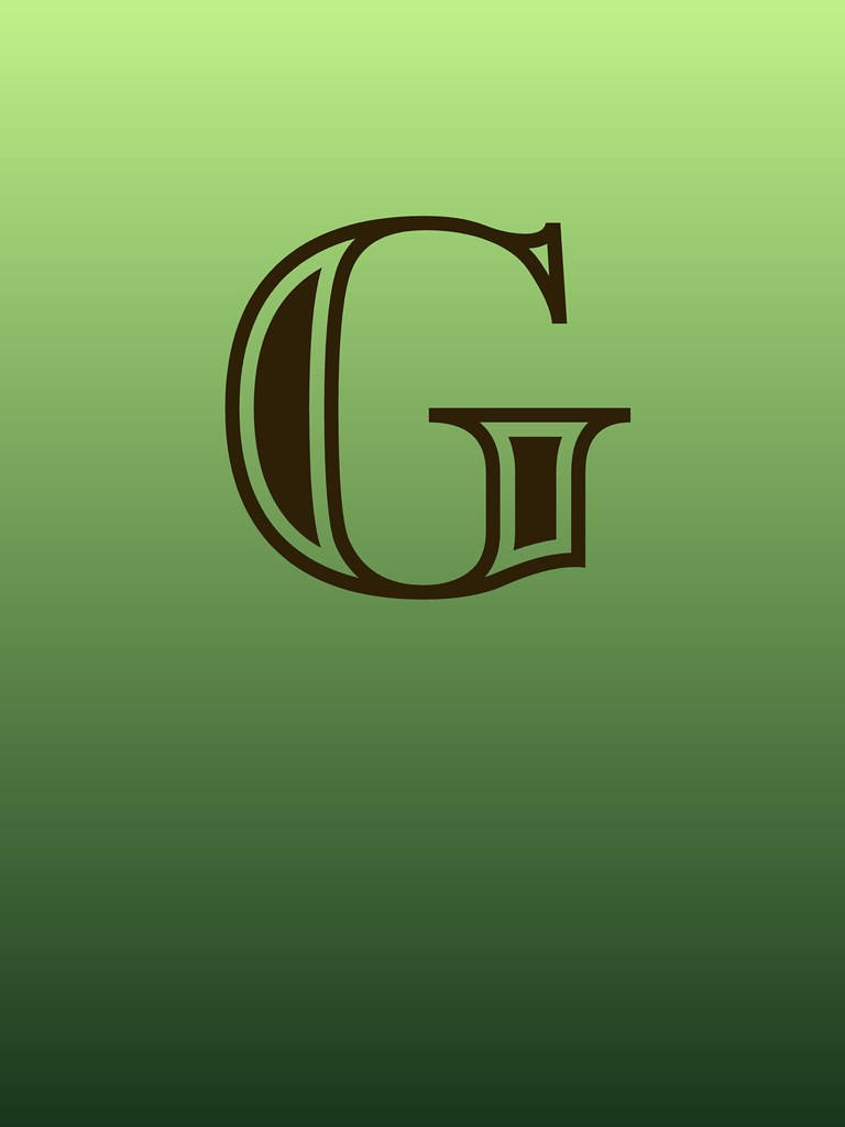深棕色華麗字母G在綠色漸變背景上