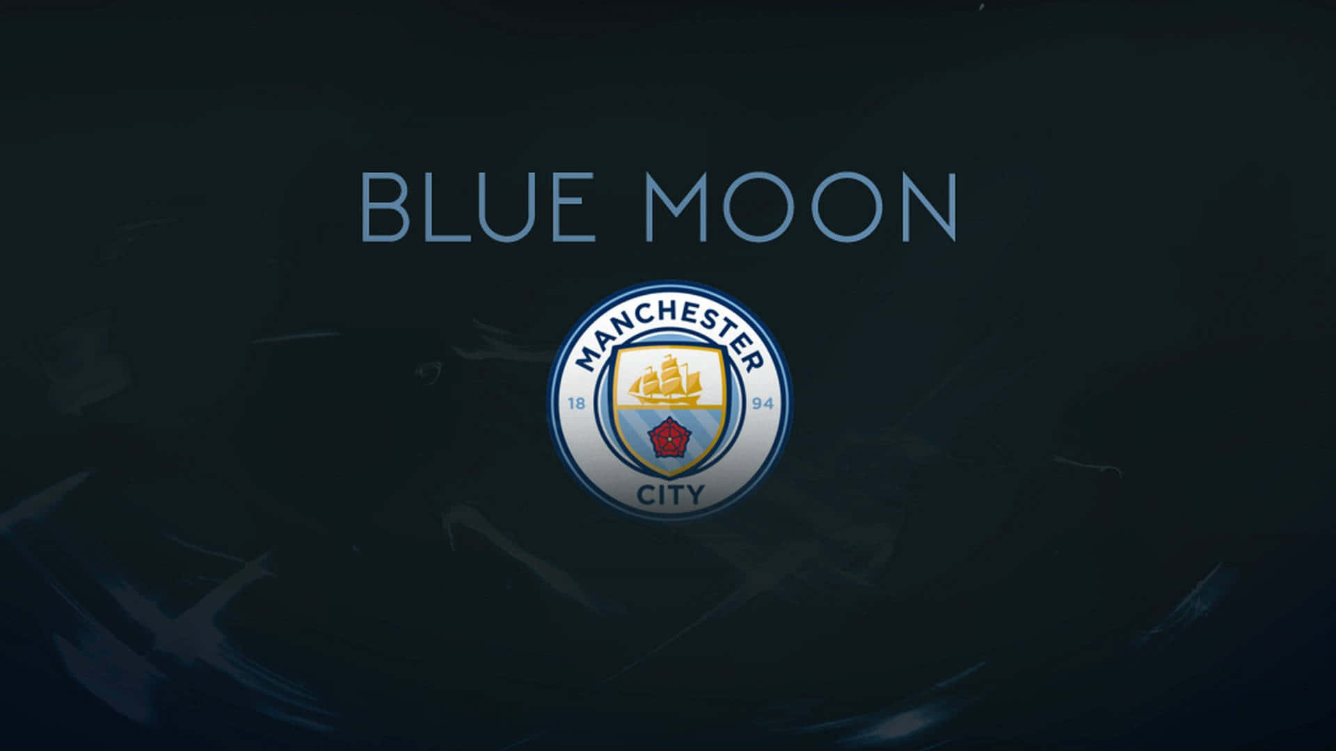 曼徹斯特城足球會標誌，深色背景上帶有「blue moon」文字。