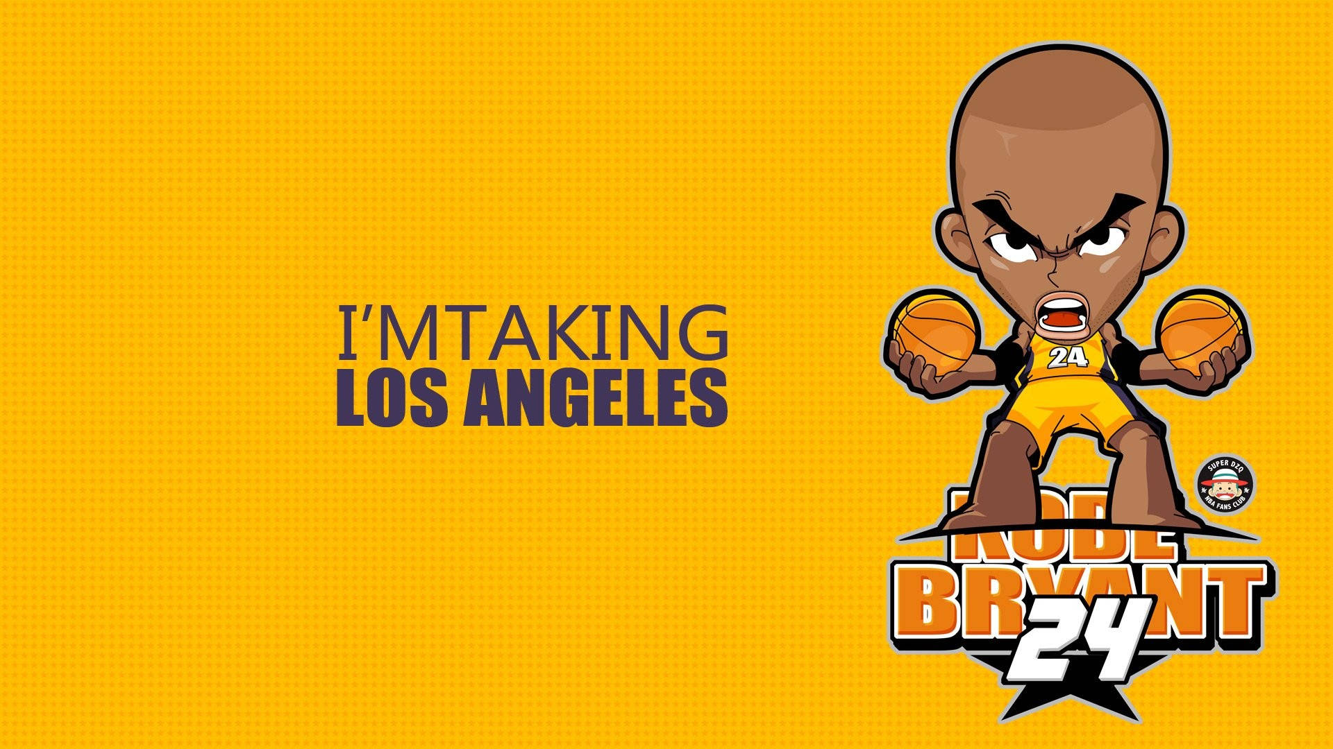 Q版高比拜仁手持兩個籃球，文字為'I'M TAKING LOS ANGELES'。