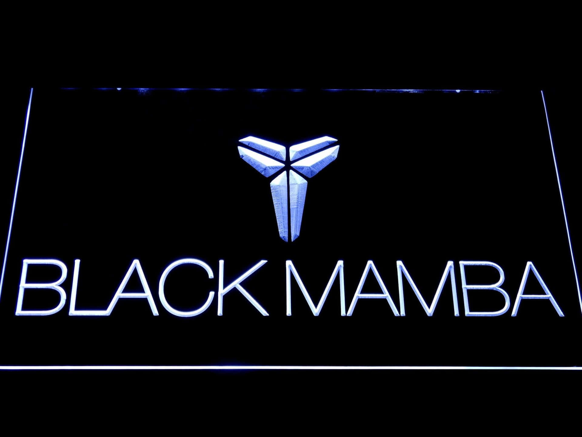 帶有 Black Mamba 標誌和文字的霓虹燈牌，發出藍色光芒。