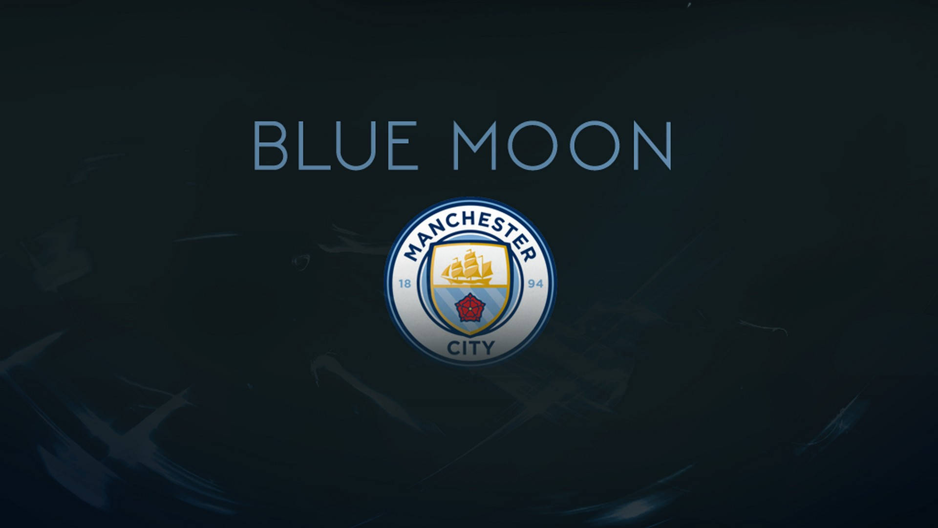 曼徹斯特城足球會標誌，深色背景上帶有「BLUE MOON」文字。